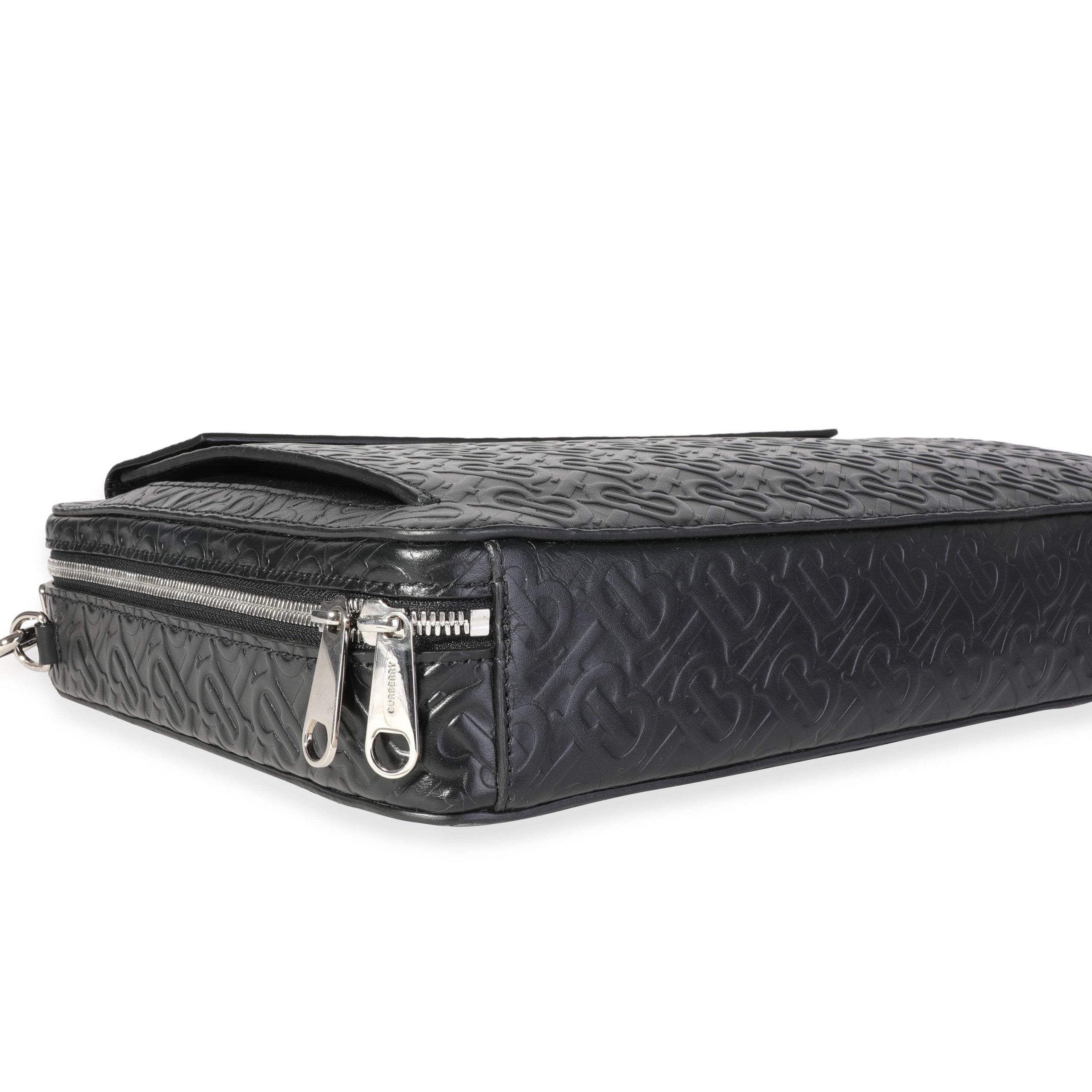 Burberry Black Embossed Leather Triple Stud Briefcase Bag