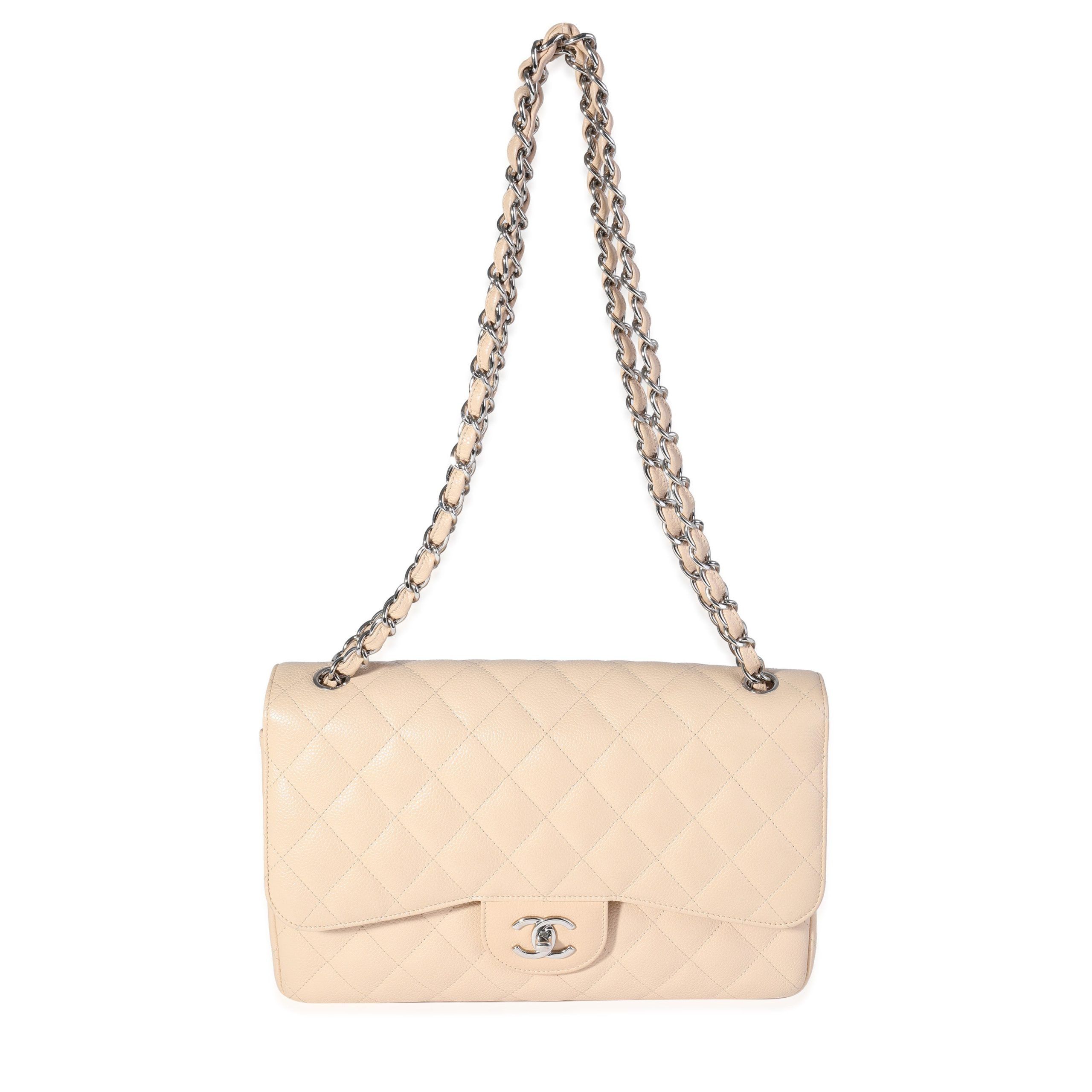 Chanel Beige Quilted Caviar Jumbo Classic Double Flap Bag