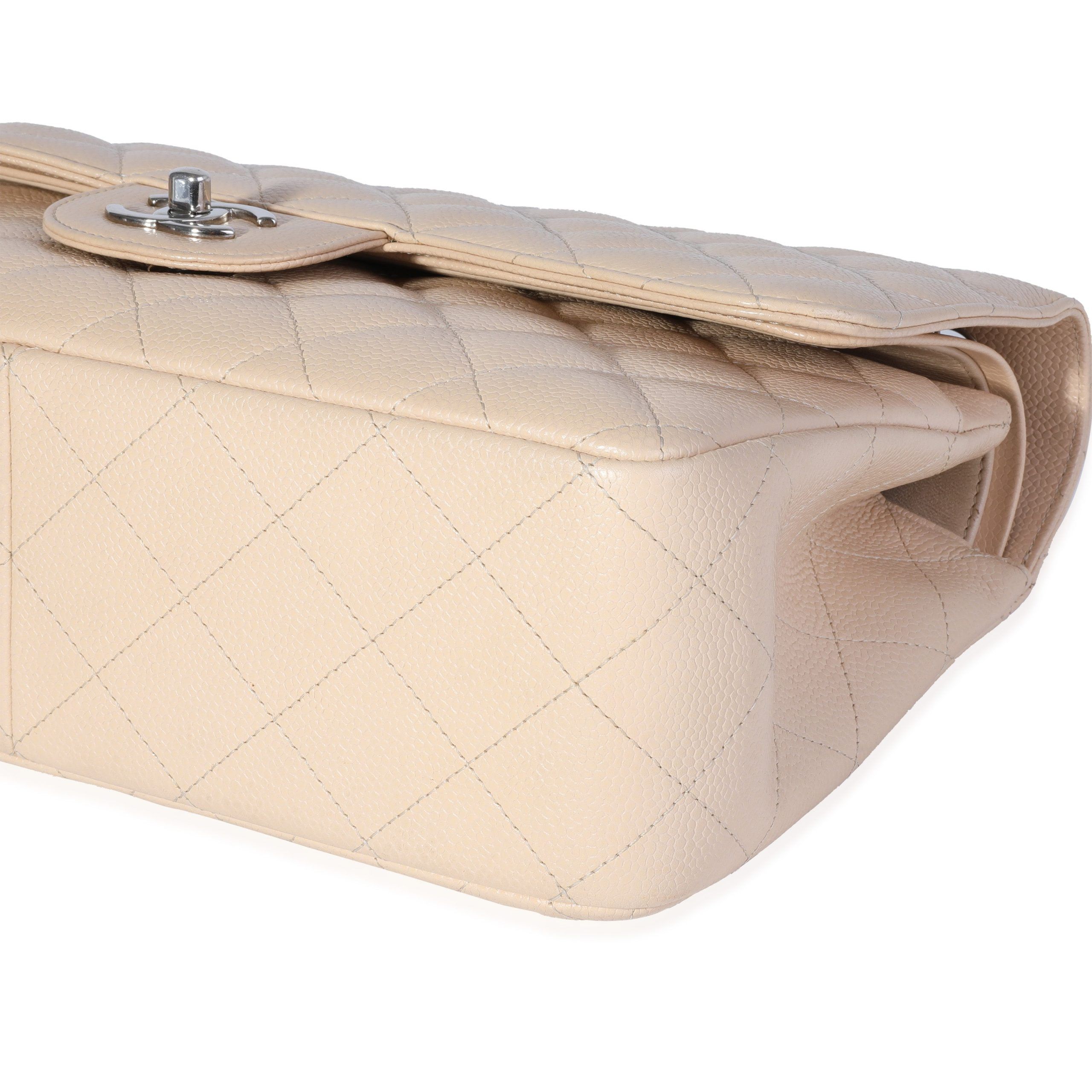 Chanel Beige Quilted Caviar Jumbo Classic Double Flap Bag
