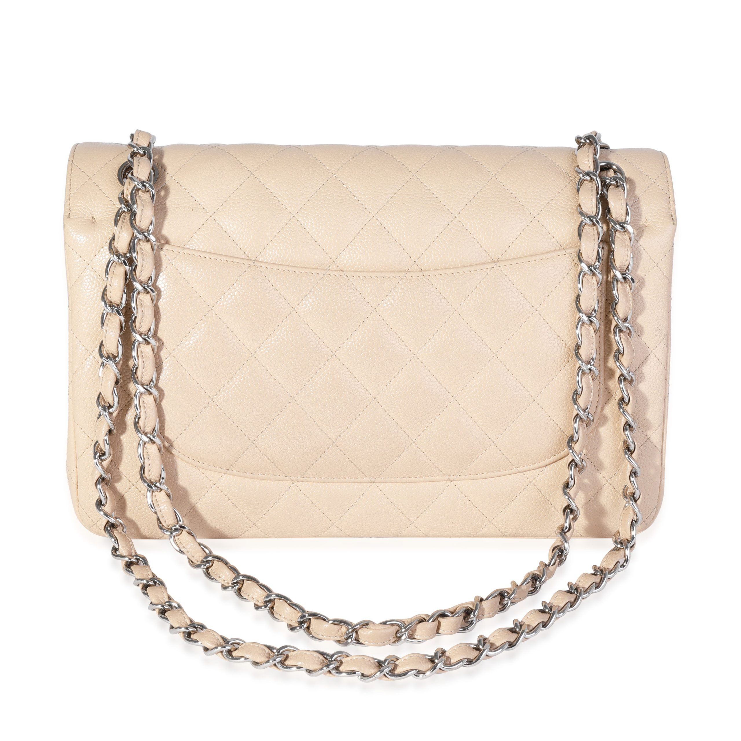 Chanel Beige Quilted Caviar Jumbo Classic Double Flap Bag