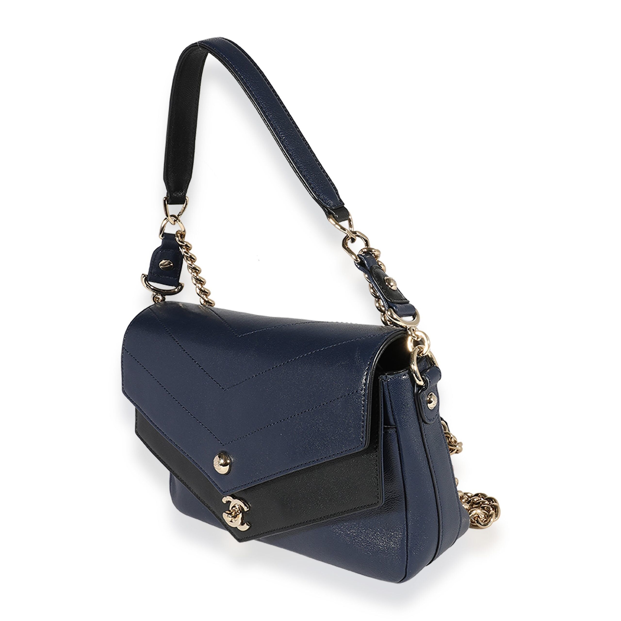 Chanel Chanel Blue & Black Chevron Calfskin Double Envelope Flap Bag Size ONE SIZE - 2 Preview