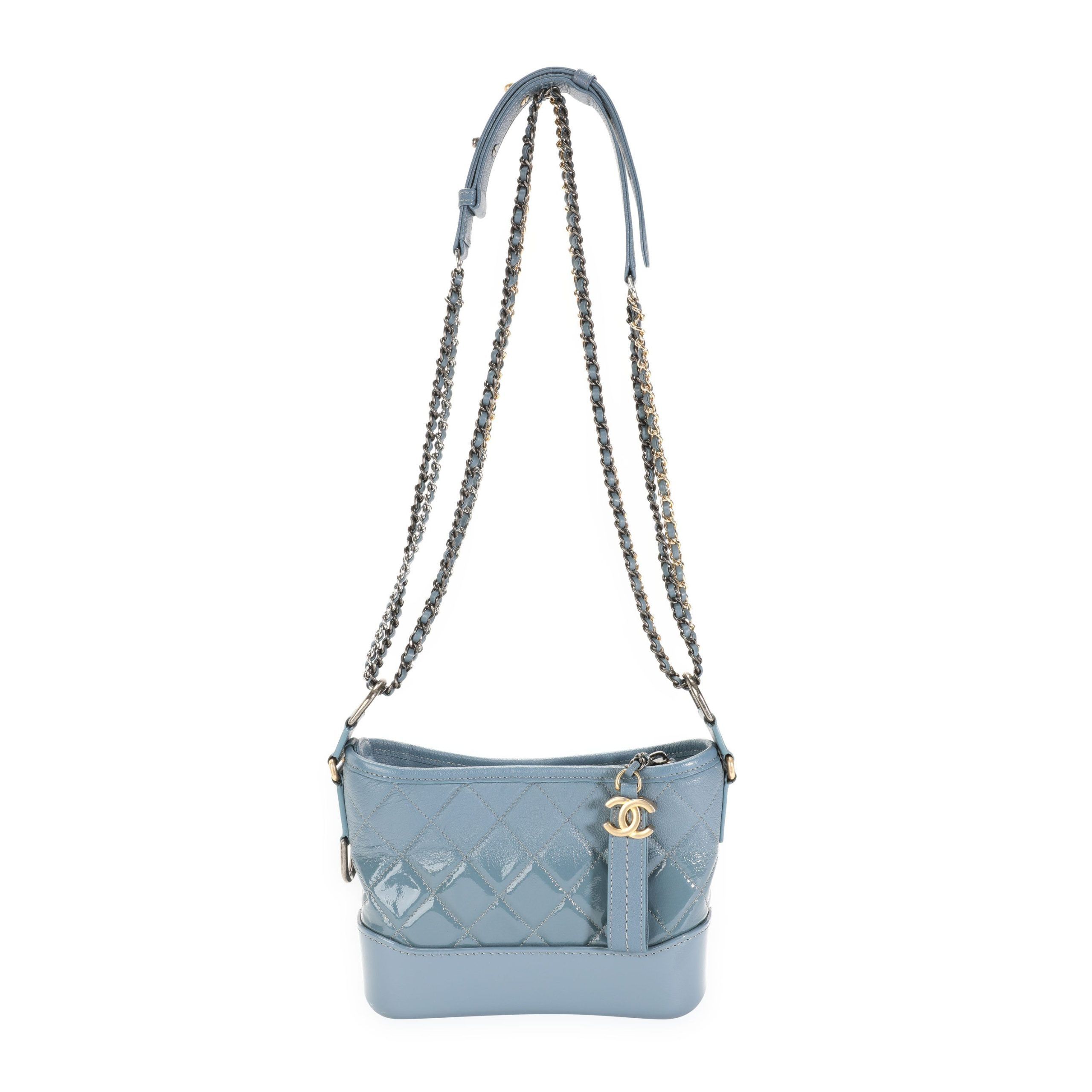 Chanel Blue Ombré Quilted Patent Leather & Aged Calfskin Small Gabrielle Hobo