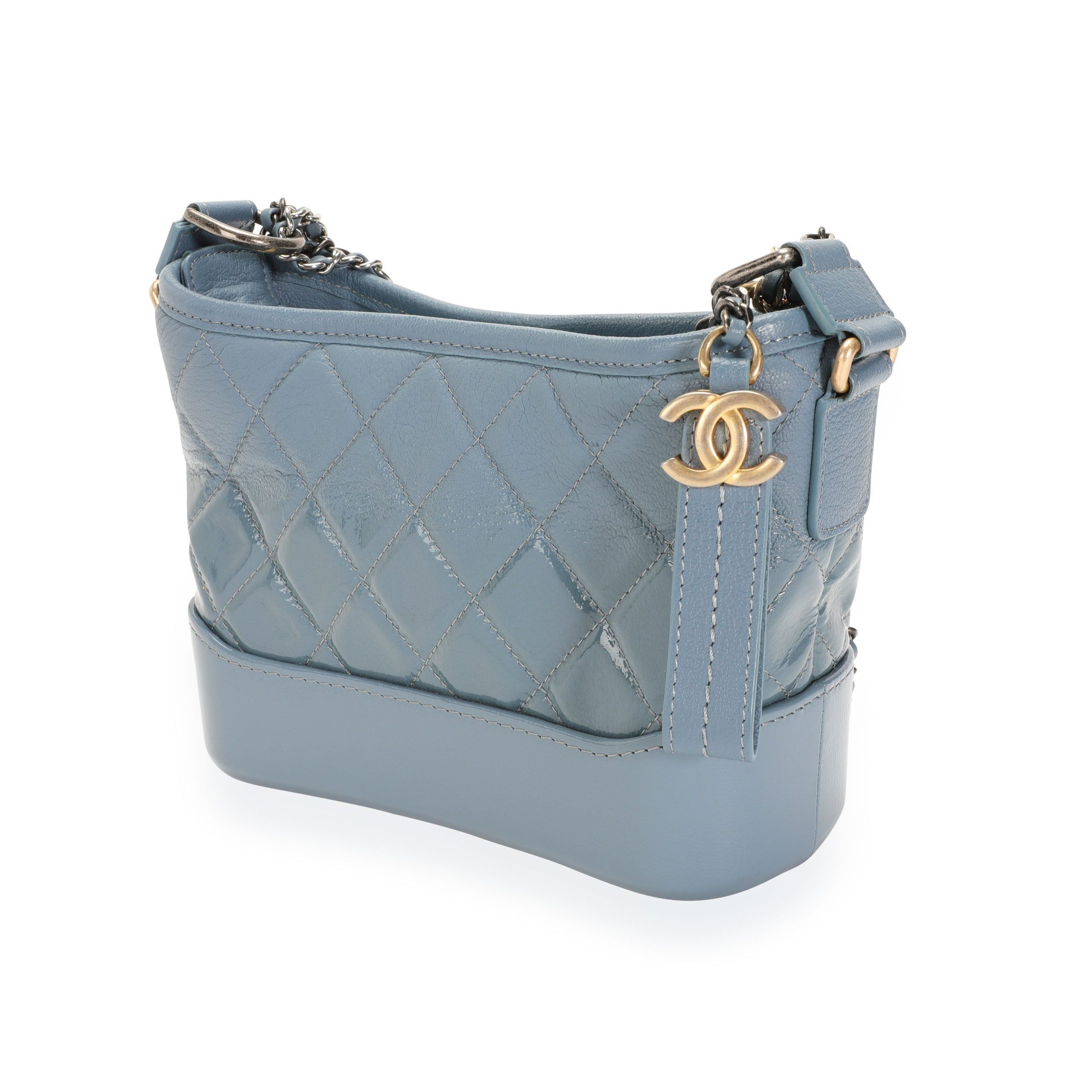 Chanel Blue Ombré Quilted Patent Leather & Aged Calfskin Small Gabrielle Hobo