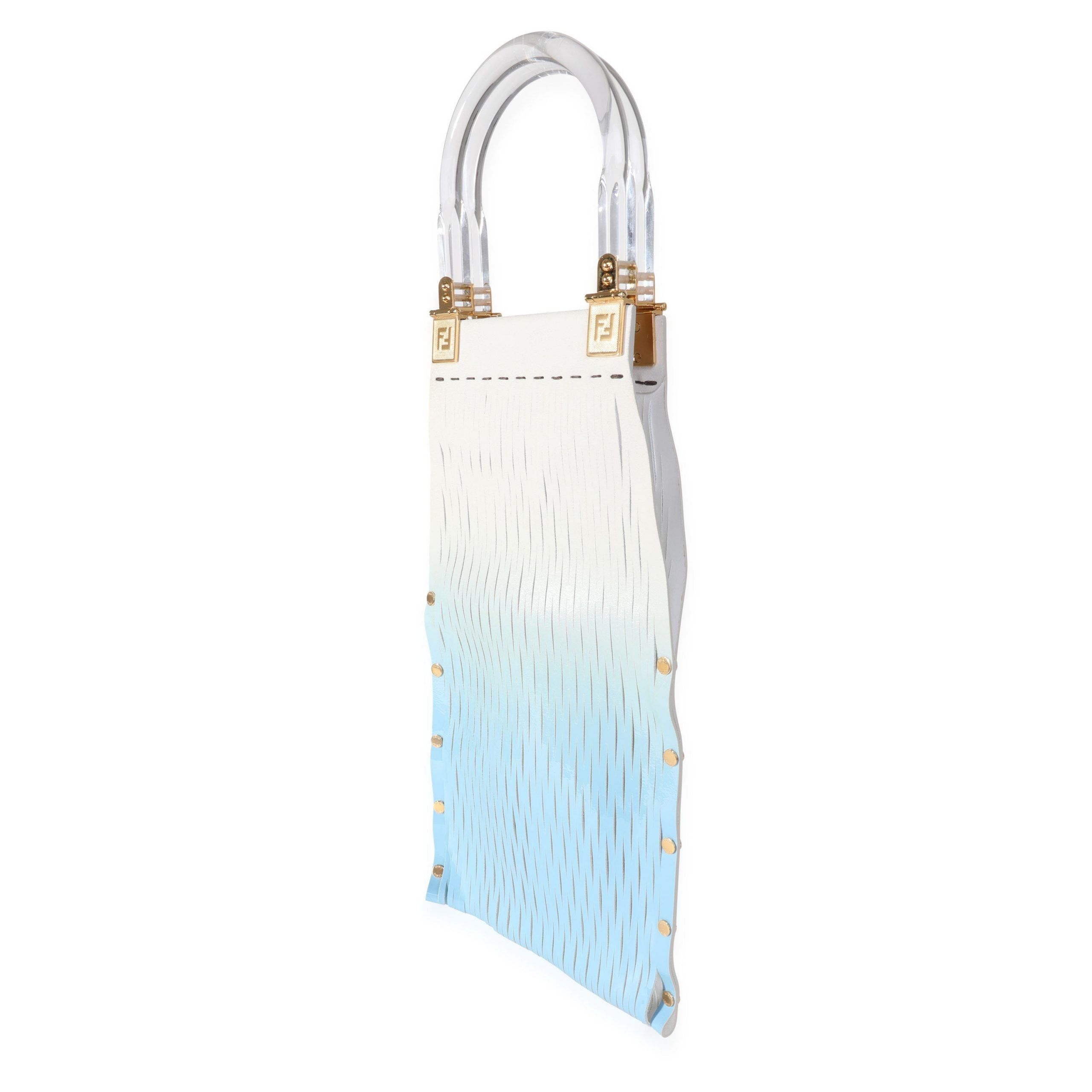 Fendi Blue Gradient Laser Cut Patent & Suede Sunny Top Handle Bag