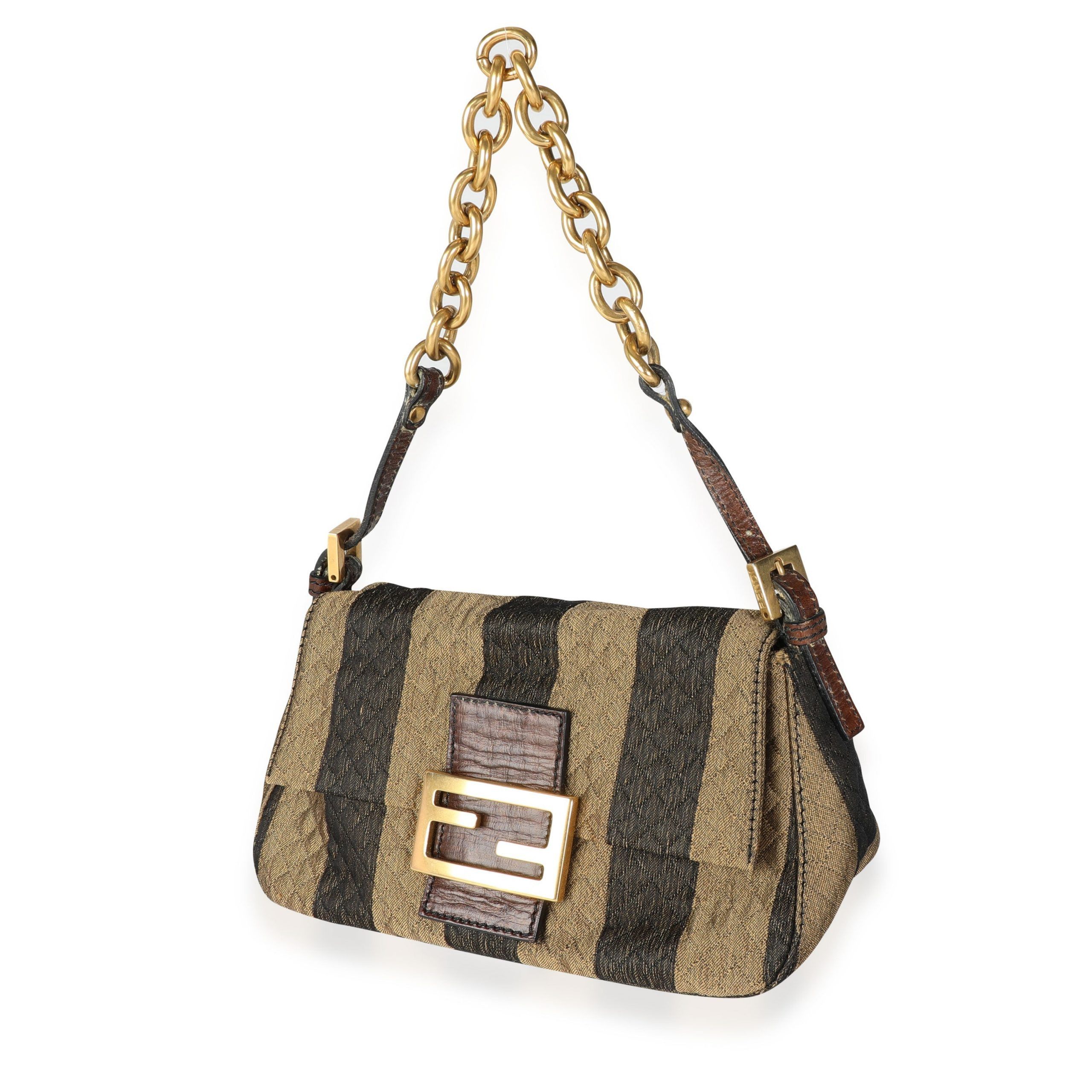 Fendi Brown Pequin Quilted Mini Mama Baguette