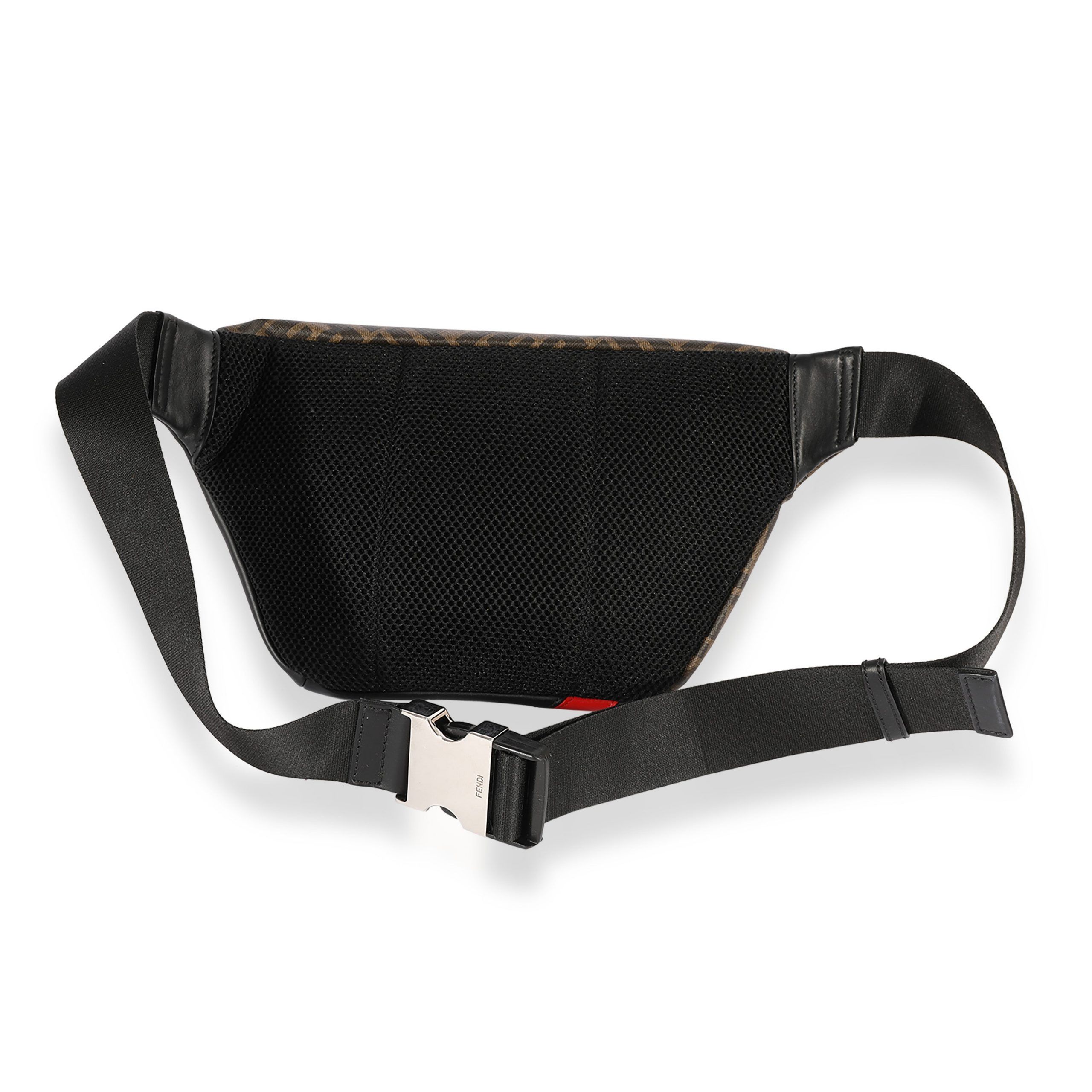 Fendi Zucca Coated Canvas, Red & Black Calfskin Belt Bag