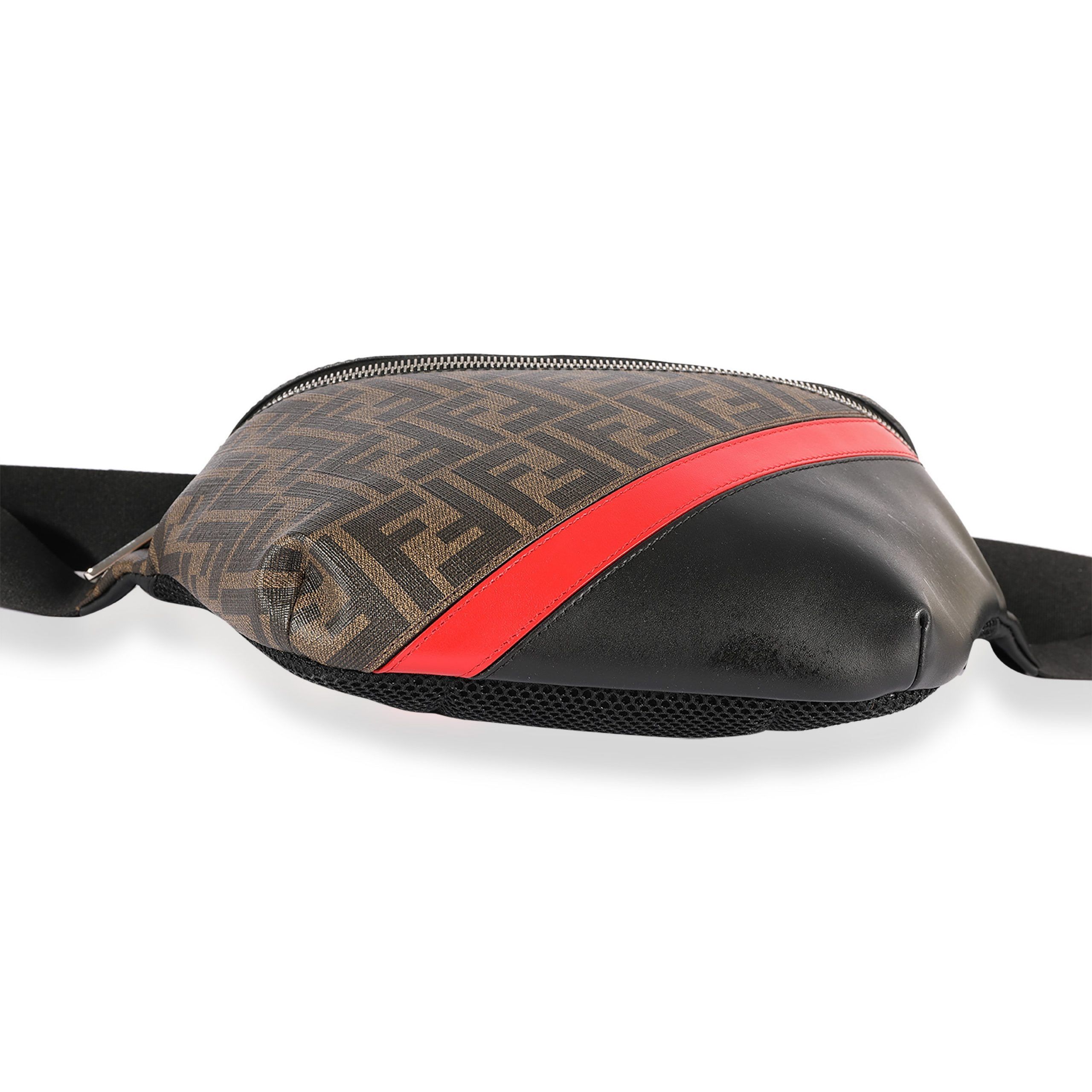 Fendi Zucca Coated Canvas, Red & Black Calfskin Belt Bag