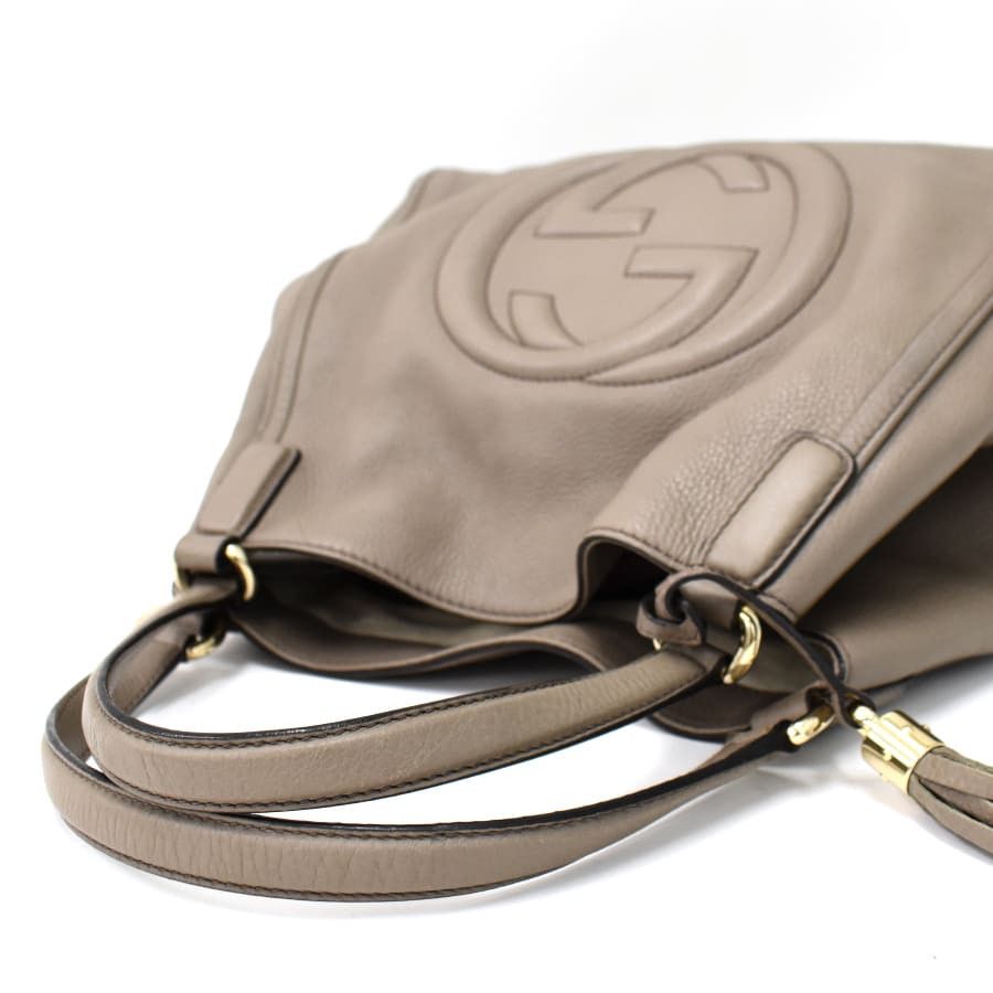 Gucci Handbag Tote Soho Fringe Tassel Leather Greige