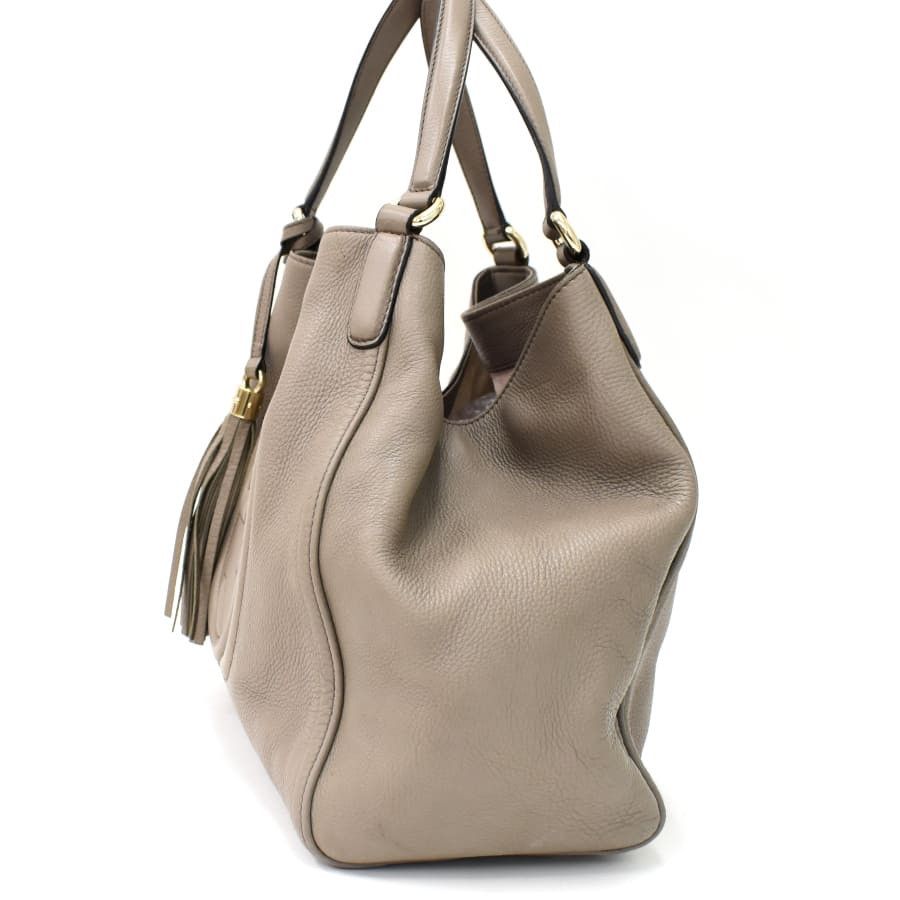 Gucci Handbag Tote Soho Fringe Tassel Leather Greige