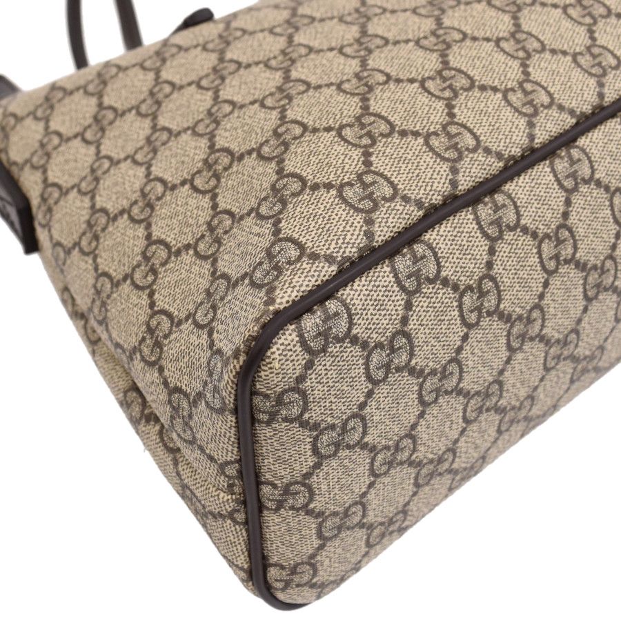 Gucci 2way Tote Handbag GG Supreme Beige Dark Brown PVC Leather