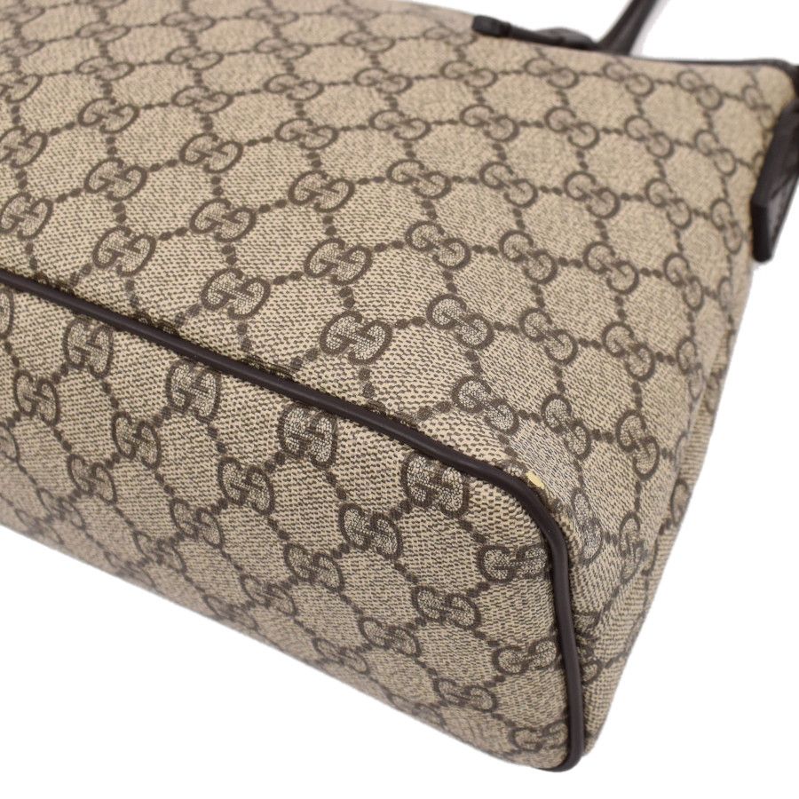 Gucci 2way Tote Handbag GG Supreme Beige Dark Brown PVC Leather