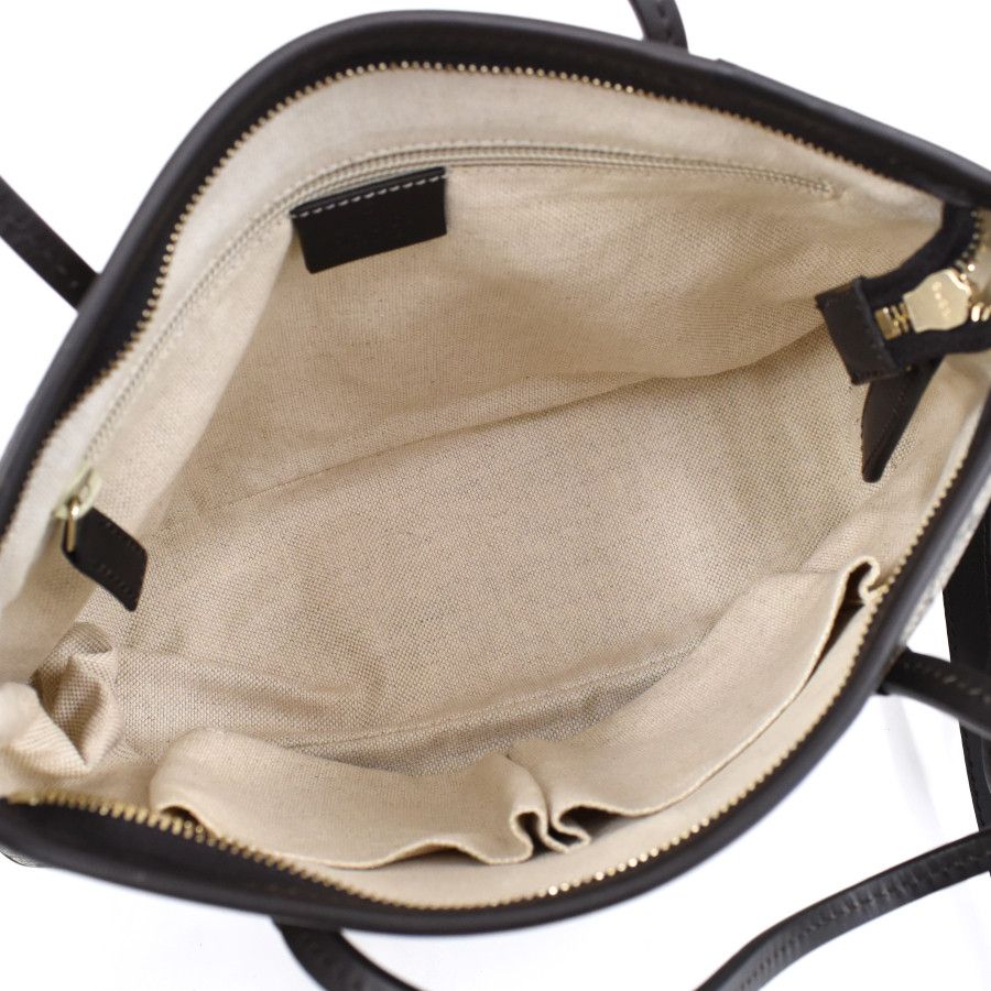 Gucci 2way Tote Handbag GG Supreme Beige Dark Brown PVC Leather