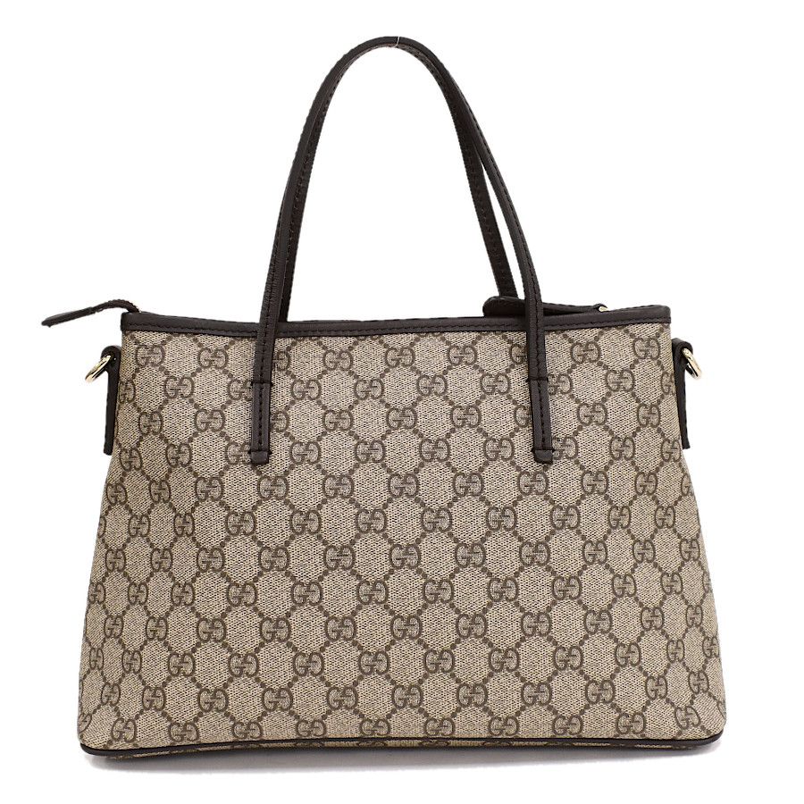 Gucci 2way Tote Handbag GG Supreme Beige Dark Brown PVC Leather