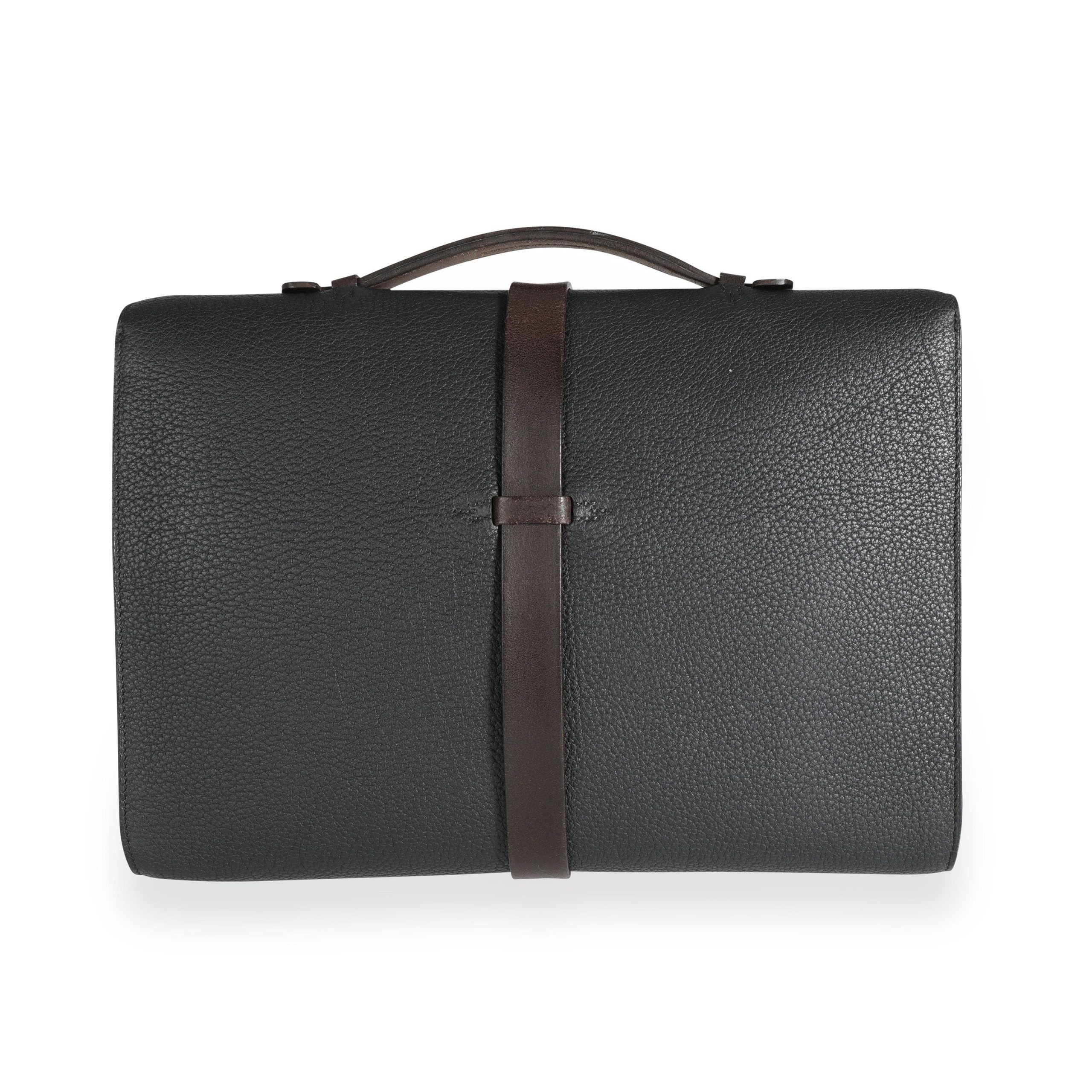 Hermes Black Fjord √âb√®ne Vache Hunter Etriviere Briefcase PHW