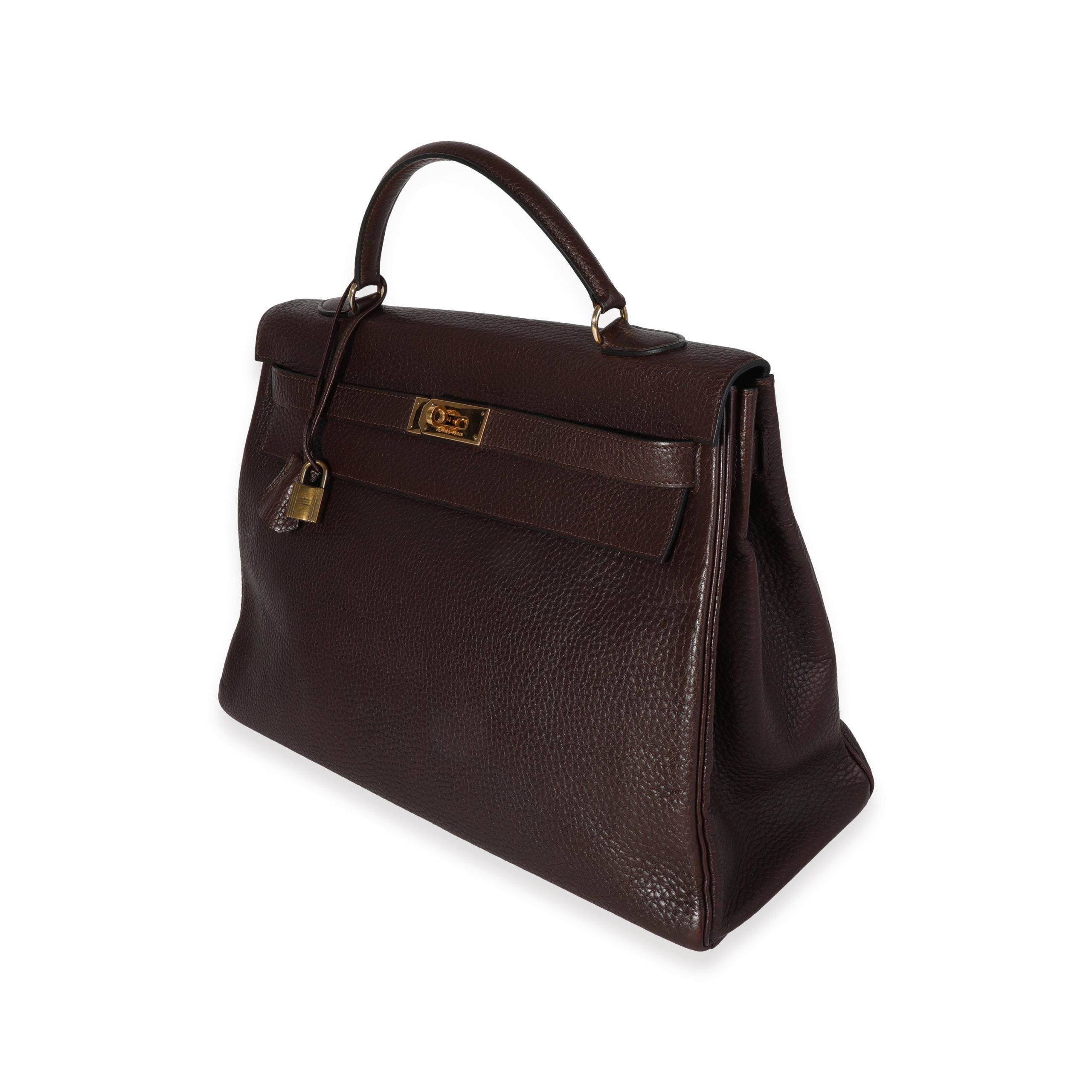 Hermès Vintage Chocolat Fjord Retourne Kelly 40 GHW