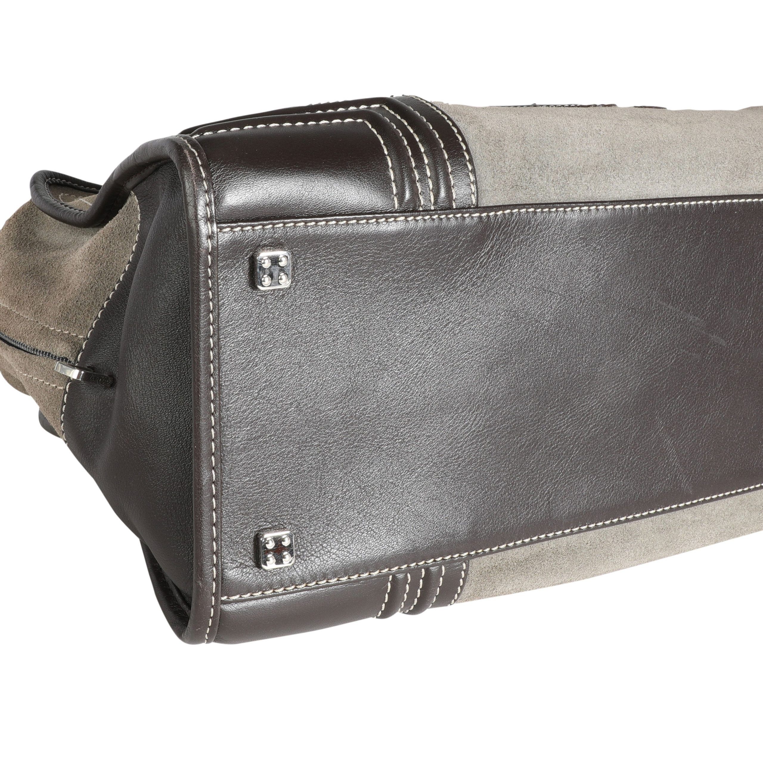 Loewe Gray Suede and Brown Leather Stitched Amazona Bag