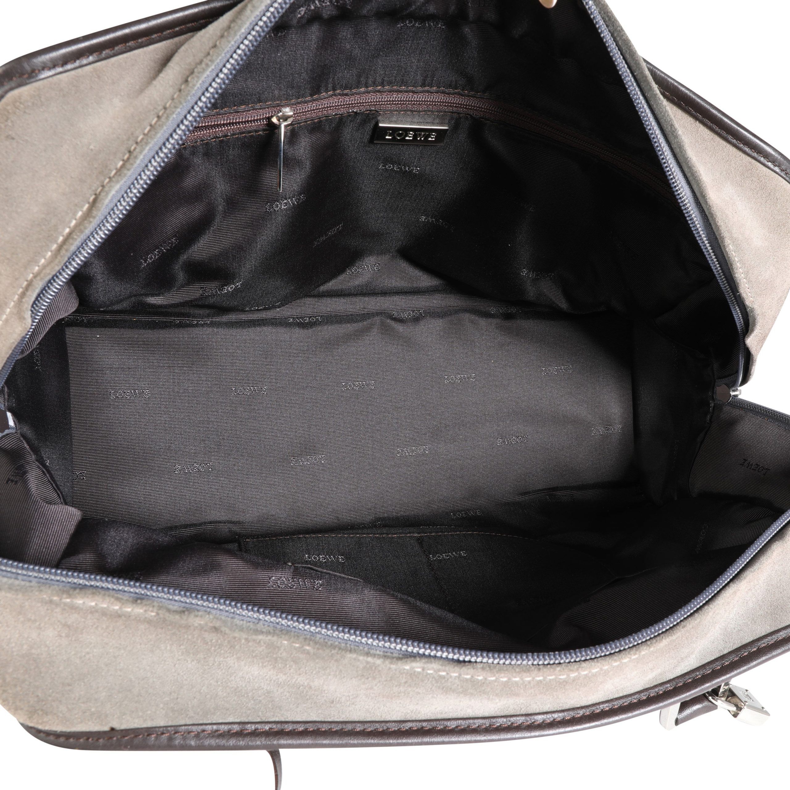Loewe Gray Suede and Brown Leather Stitched Amazona Bag