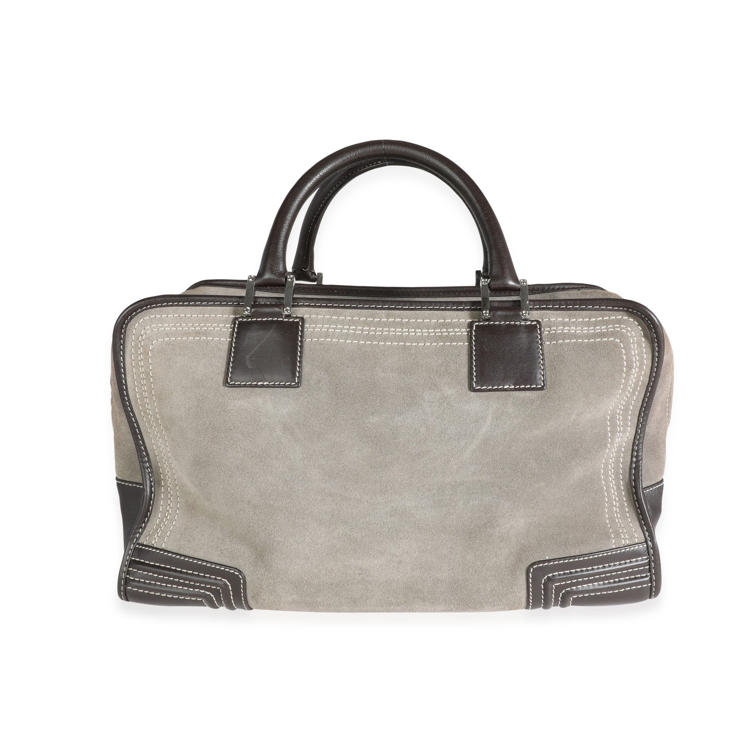 Loewe Gray Suede and Brown Leather Stitched Amazona Bag