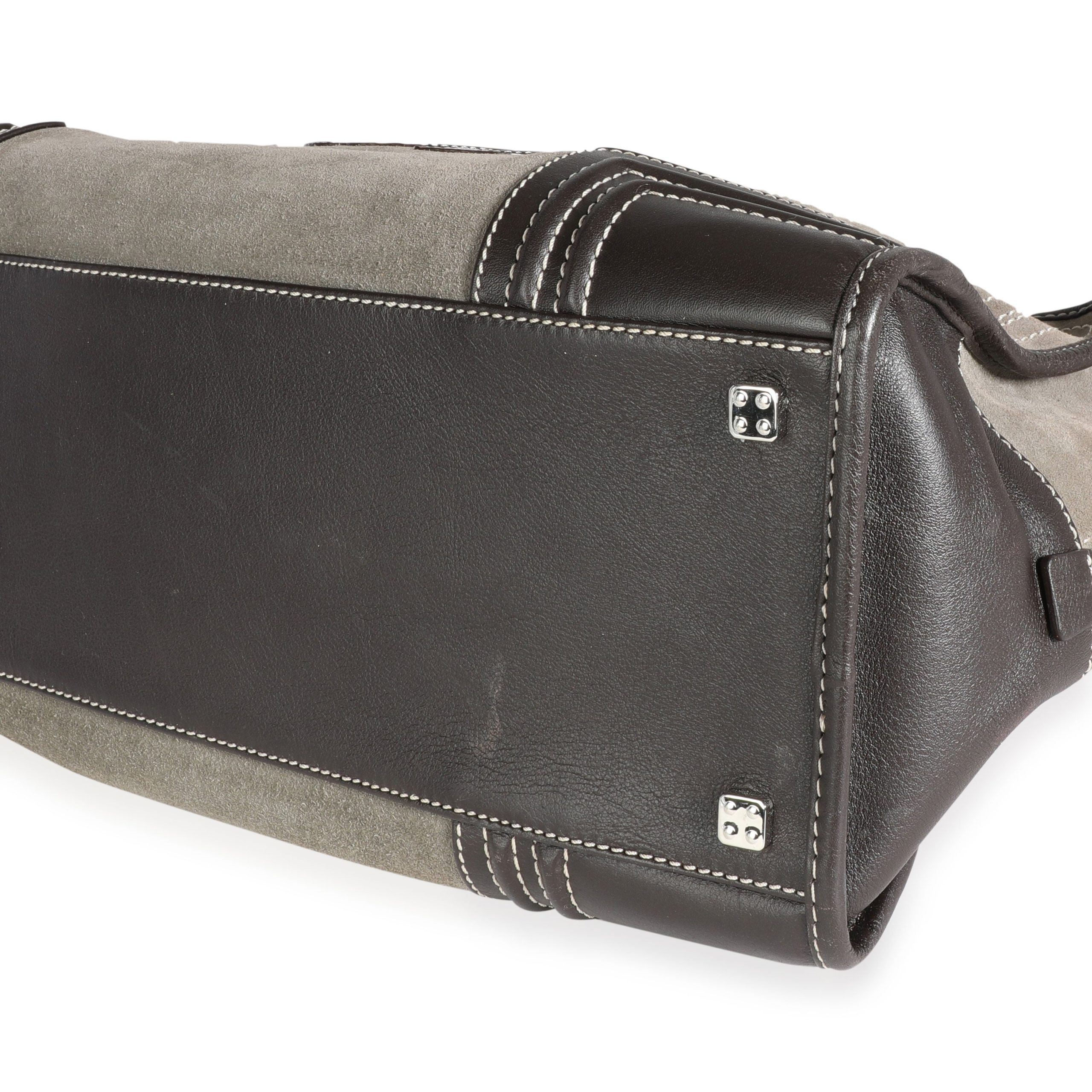 Loewe Gray Suede and Brown Leather Stitched Amazona Bag