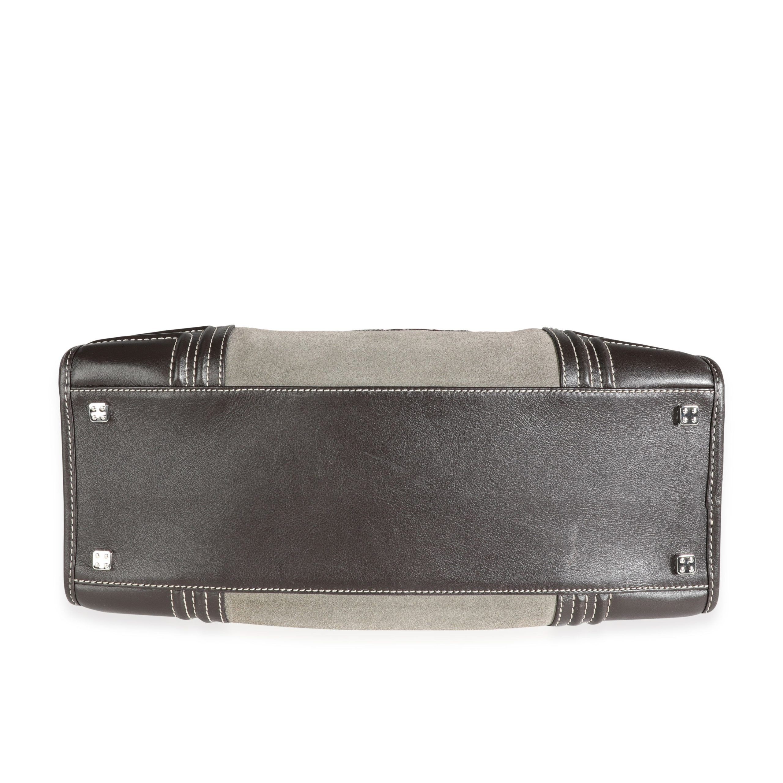 Loewe Gray Suede and Brown Leather Stitched Amazona Bag