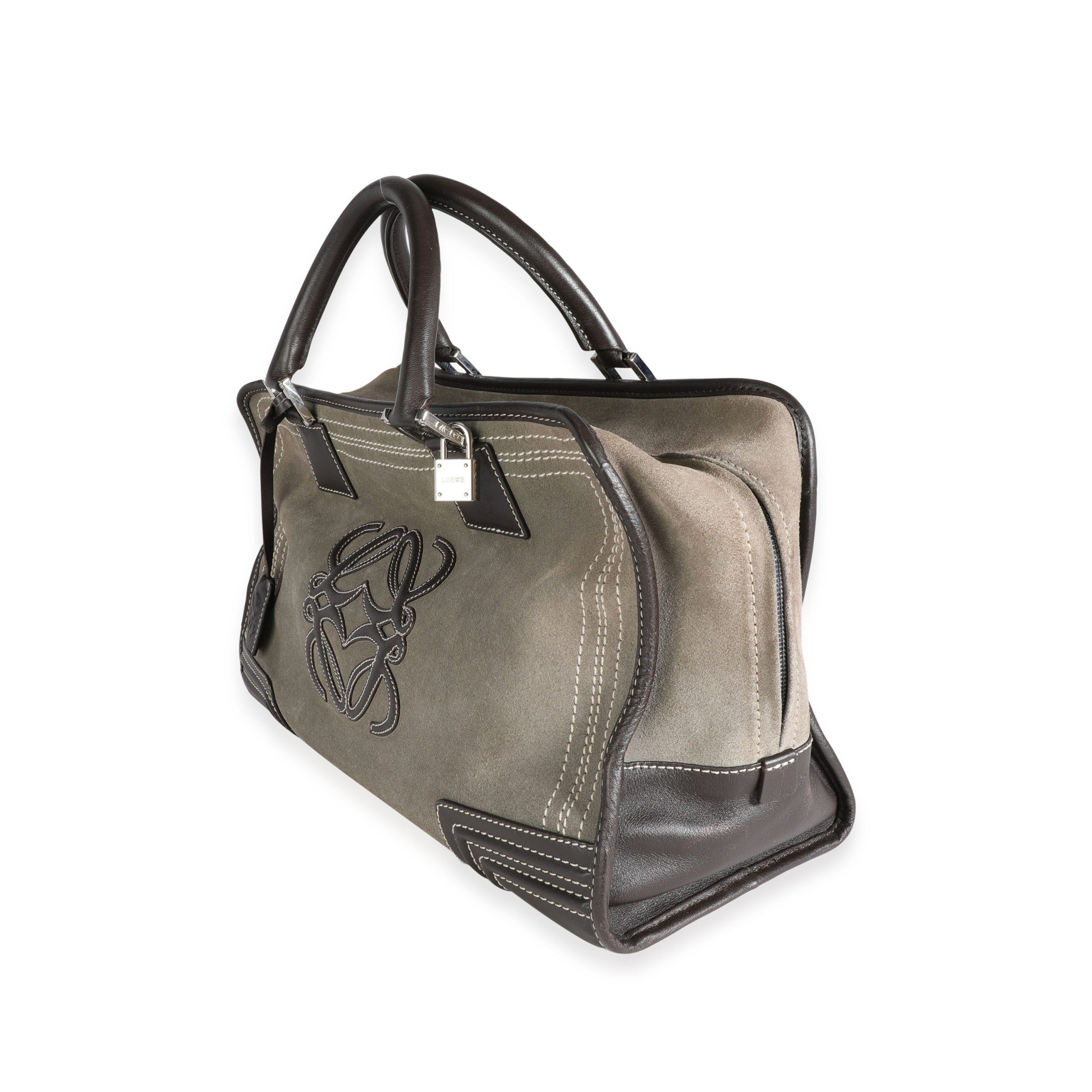 Loewe Gray Suede and Brown Leather Stitched Amazona Bag