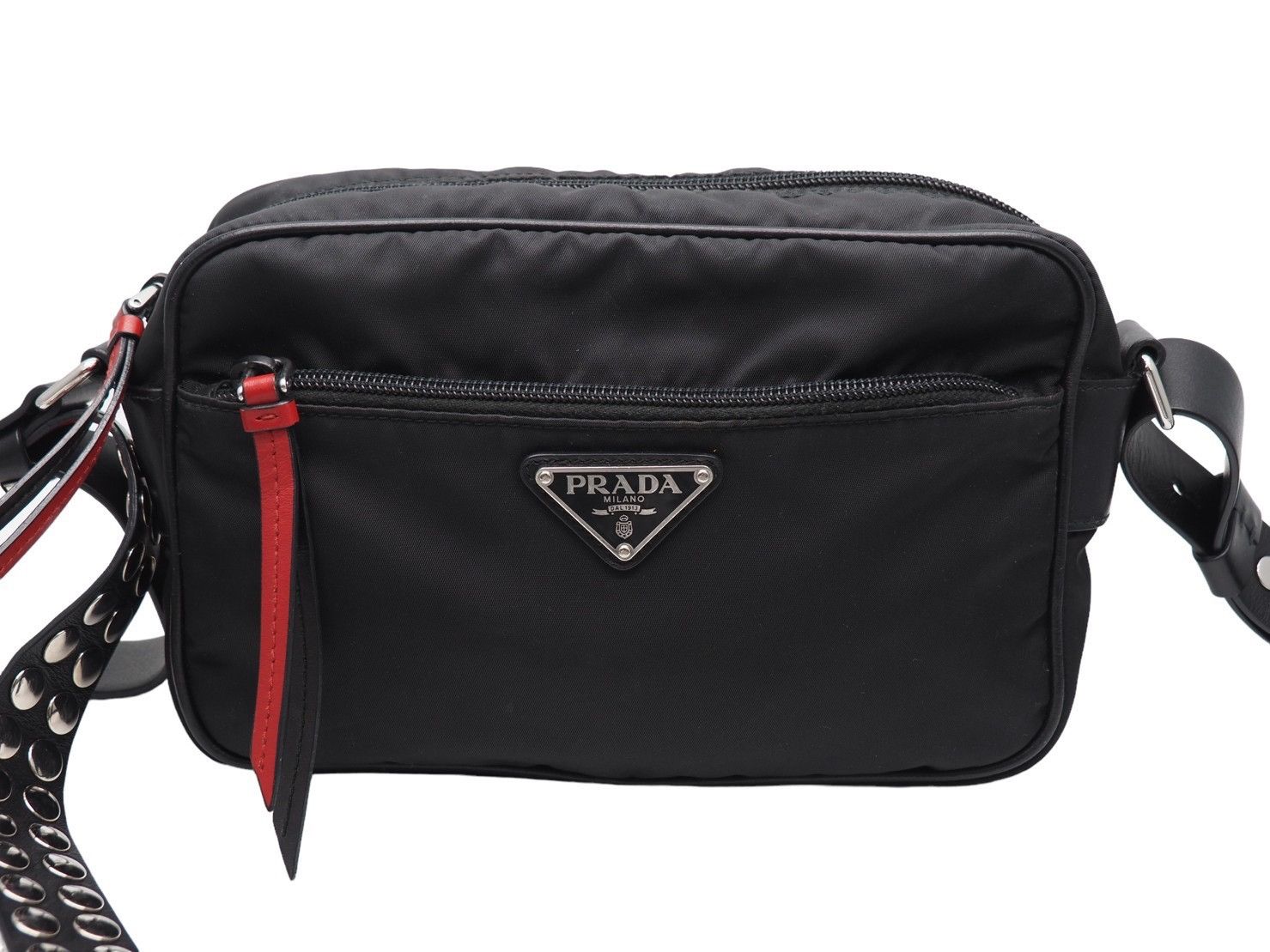 Prada Prada Shoulder Bag Studs Nylon Leather Black Red Grailed