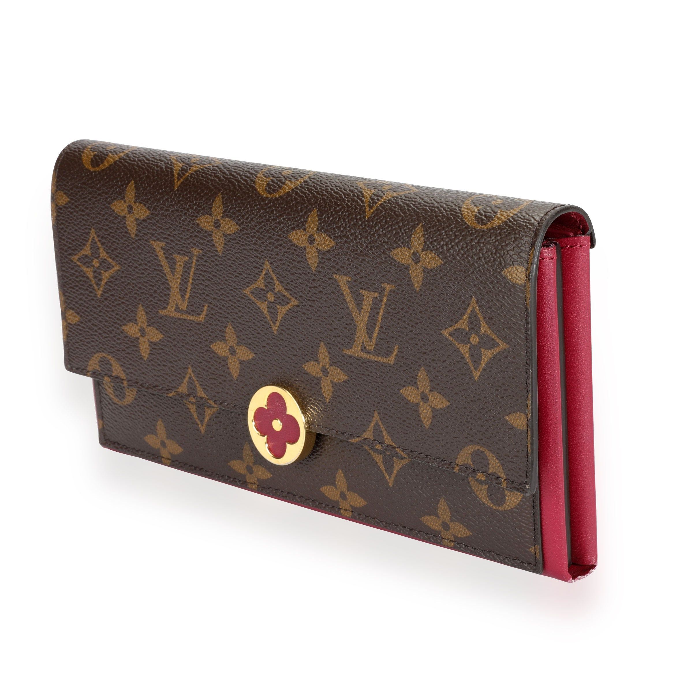 Louis Vuitton Monogram Canvas & Aurore Leather Flore Wallet