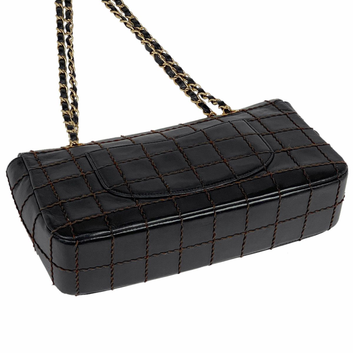 Chanel Chocolate Bar Chain Shoulder Bag Leather Black