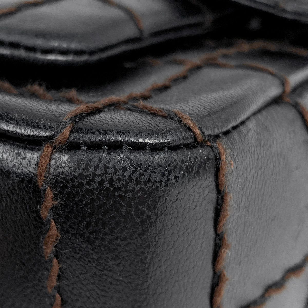 Chanel Chocolate Bar Chain Shoulder Bag Leather Black