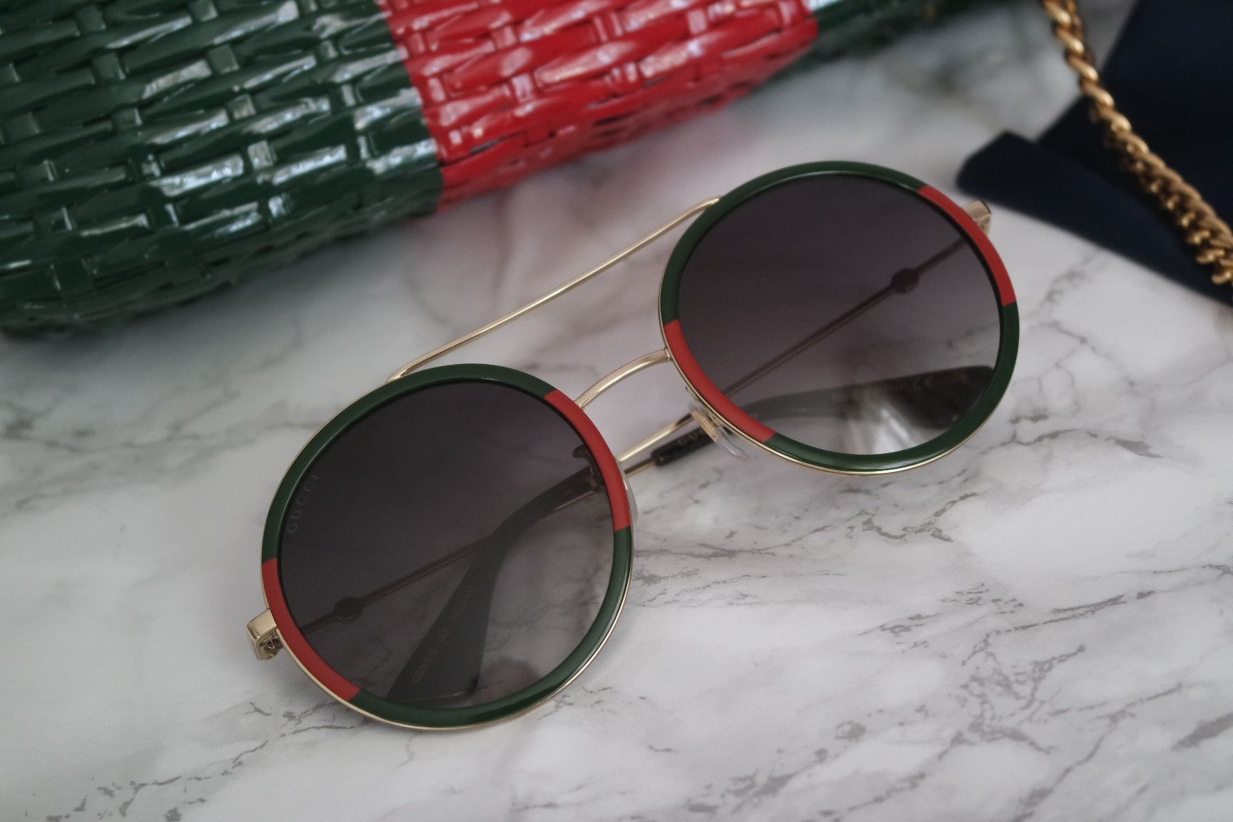 Gucci fashion round sunglasses green and red