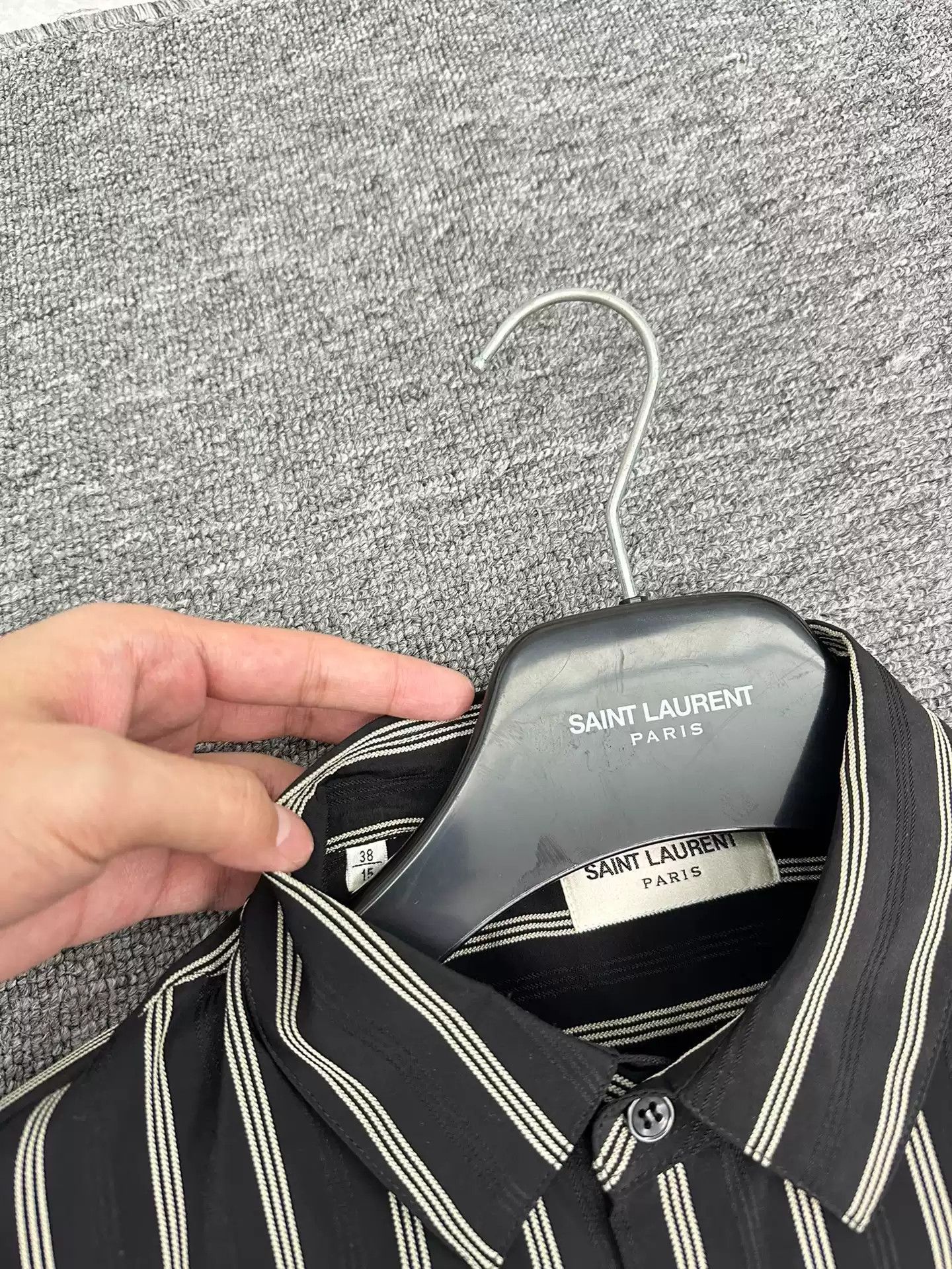 Saint Laurent Paris Saint Laurent slp Saint Laurent White Striped Silk Shirt Size US L / EU 52-54 / 3 - 3 Thumbnail