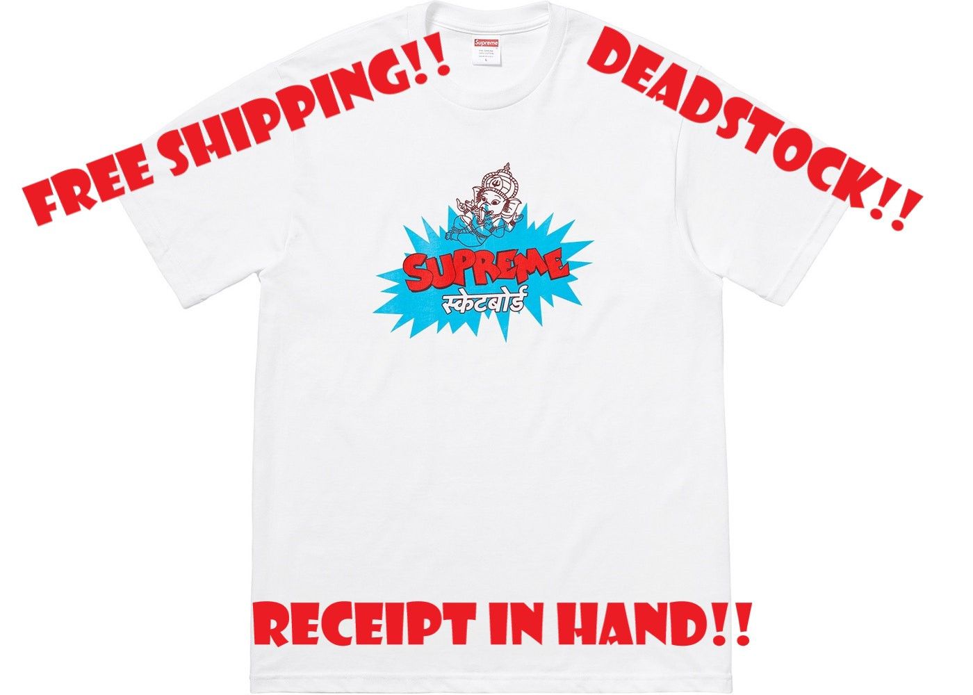 FREE SHIPPING Supreme Ganesha Tee Large Receipt In Hand Tops
