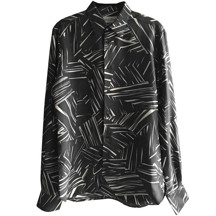 Saint Laurent Paris Slim Printed Silk Shirt Black/White | Grailed