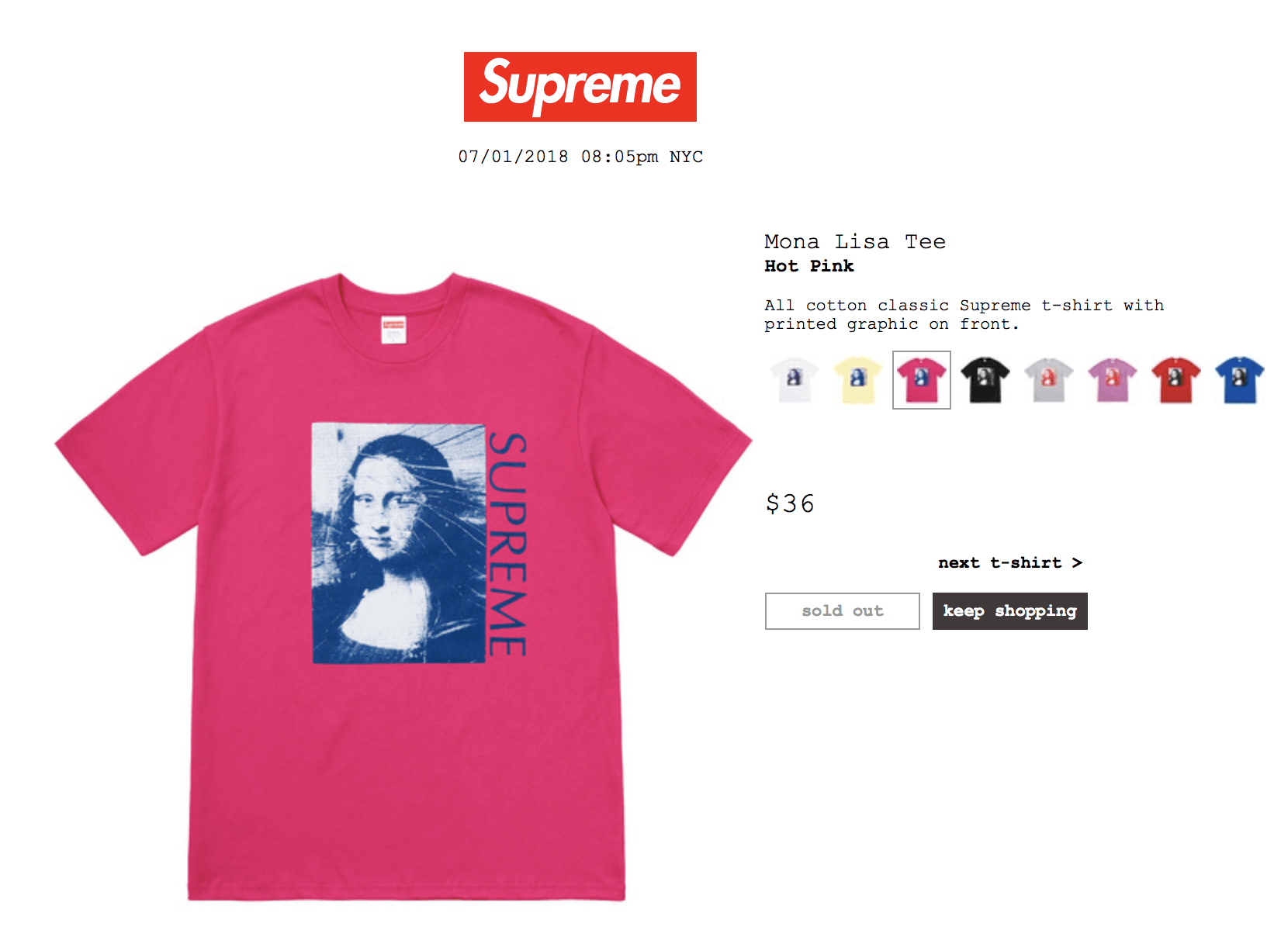 Supreme Mona Lisa Tee Hot Pink