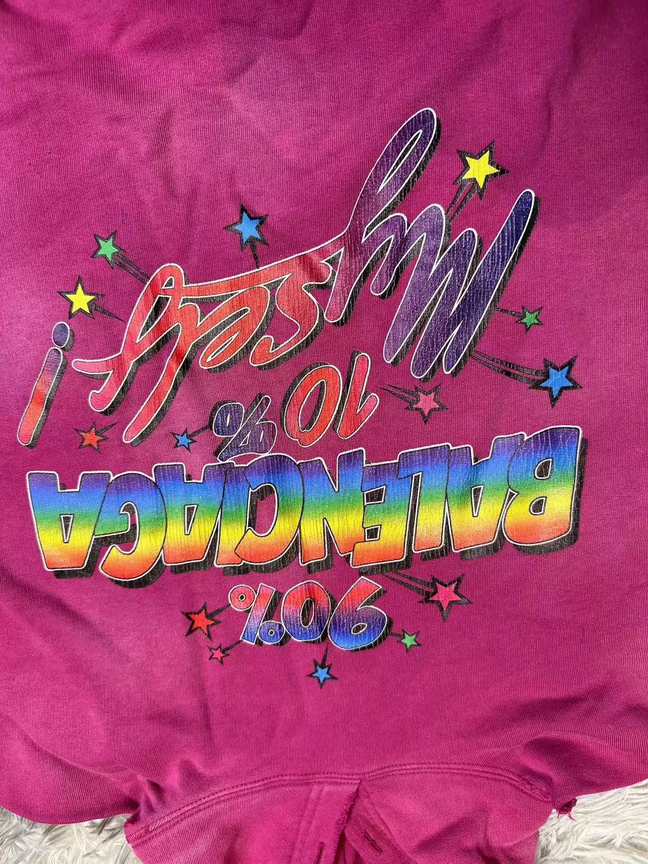 Balenciaga Balenciaga Rose-red Rainbow Lettered Hoodie Size US S / EU 44-46 / 1 - 3 Thumbnail