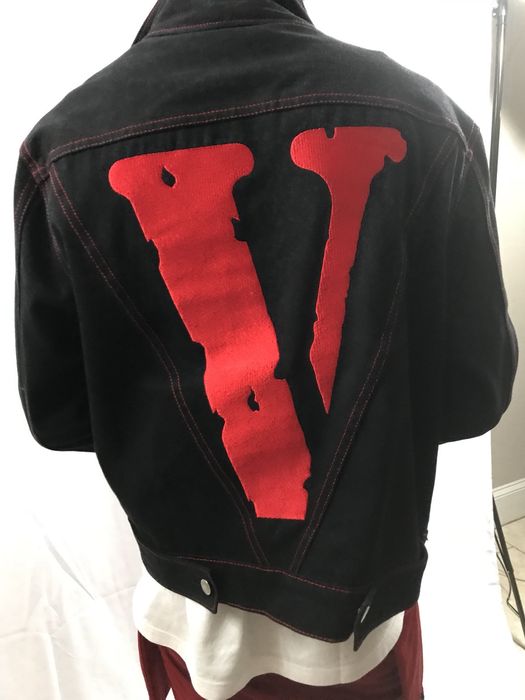 Lil black jean jacket got vlone on clearance it