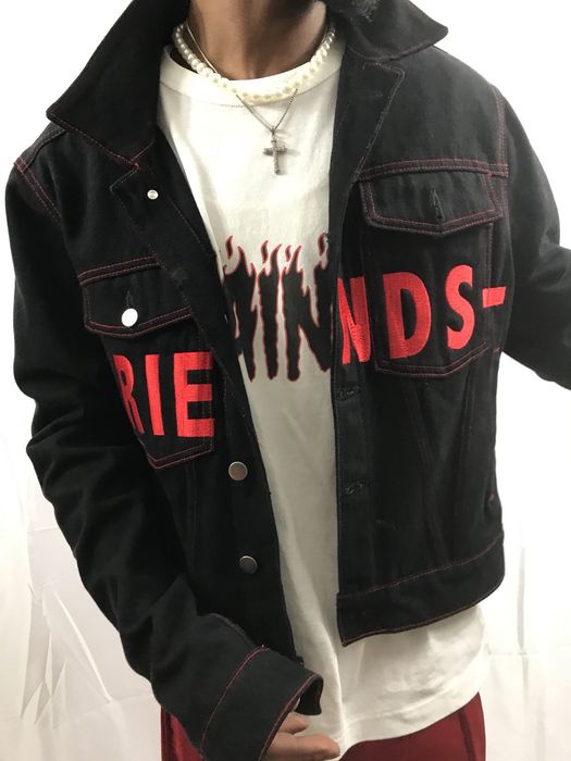 Lil black jean jacket got vlone on it sale