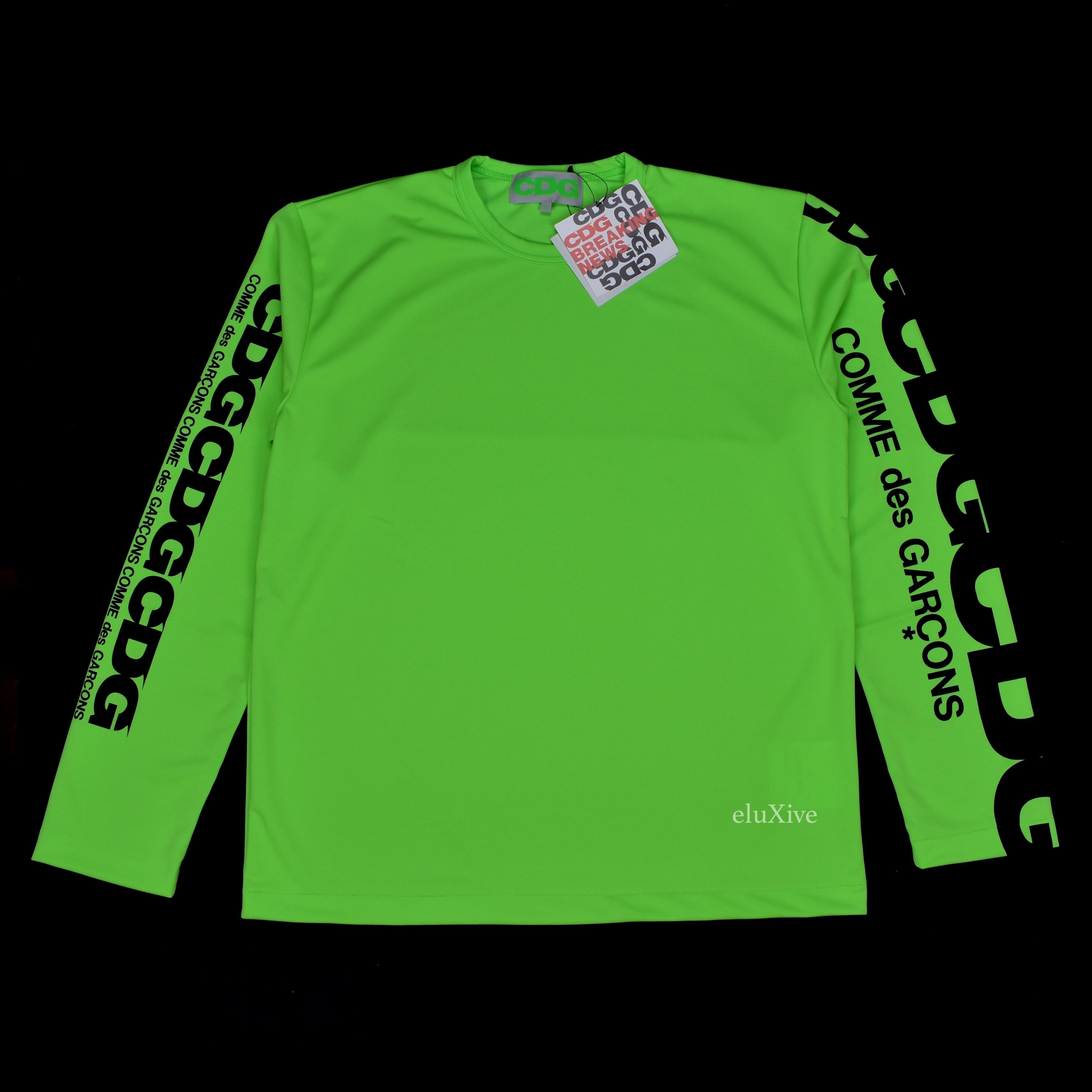 Comme des Garcons CDG Breaking News Green LS Logo T Shirt NWT Grailed