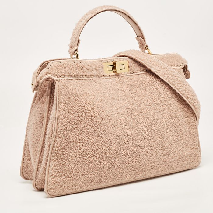 Fendi FENDI Dusty Pink Shearling Large Peekaboo ISeeU Top Handle Bag ...