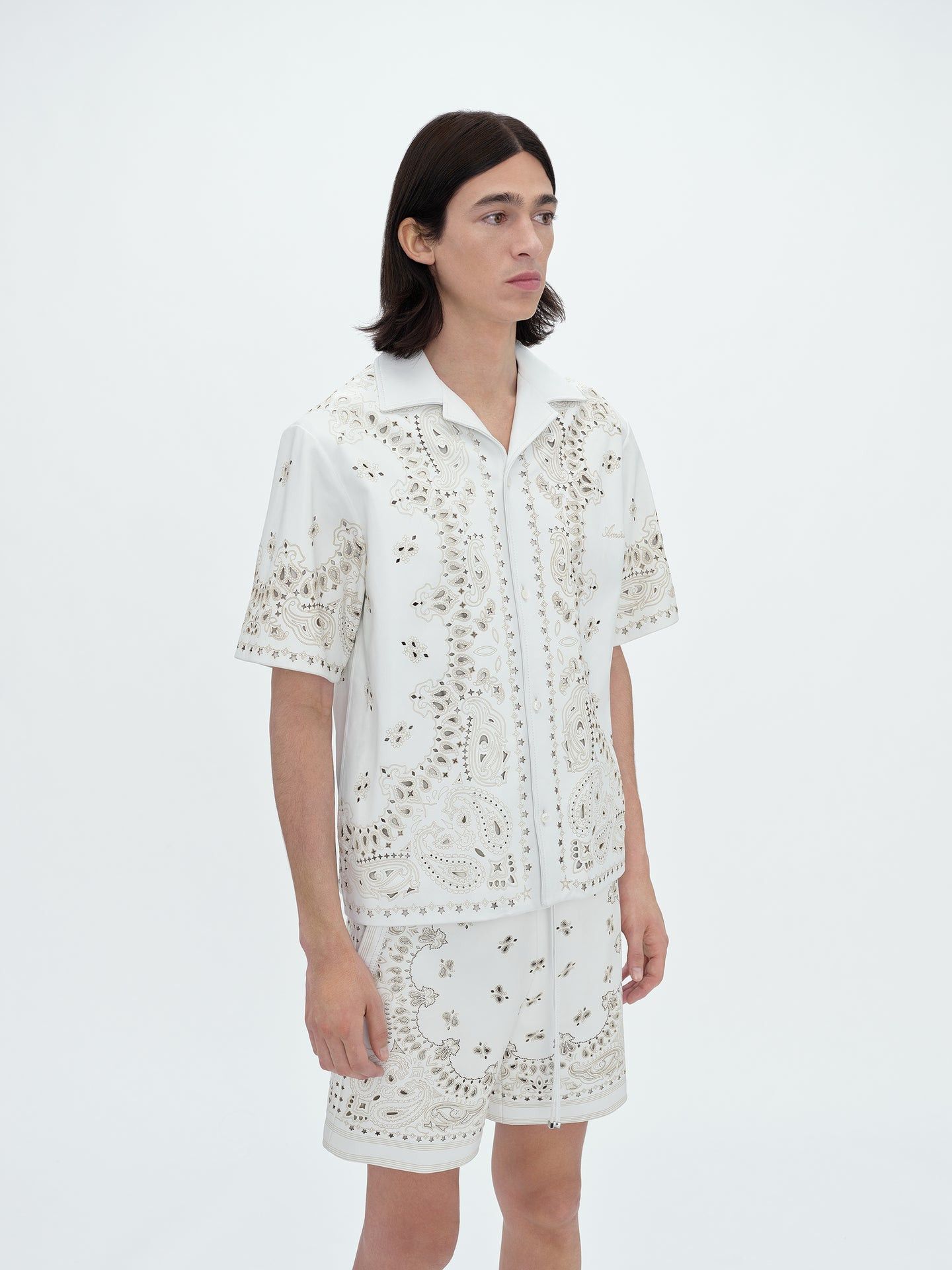 Amiri *3.5K VALUE* Total Leather White Bandana Applique Shirt Size US S / EU 44-46 / 1 - 2 Thumbnail