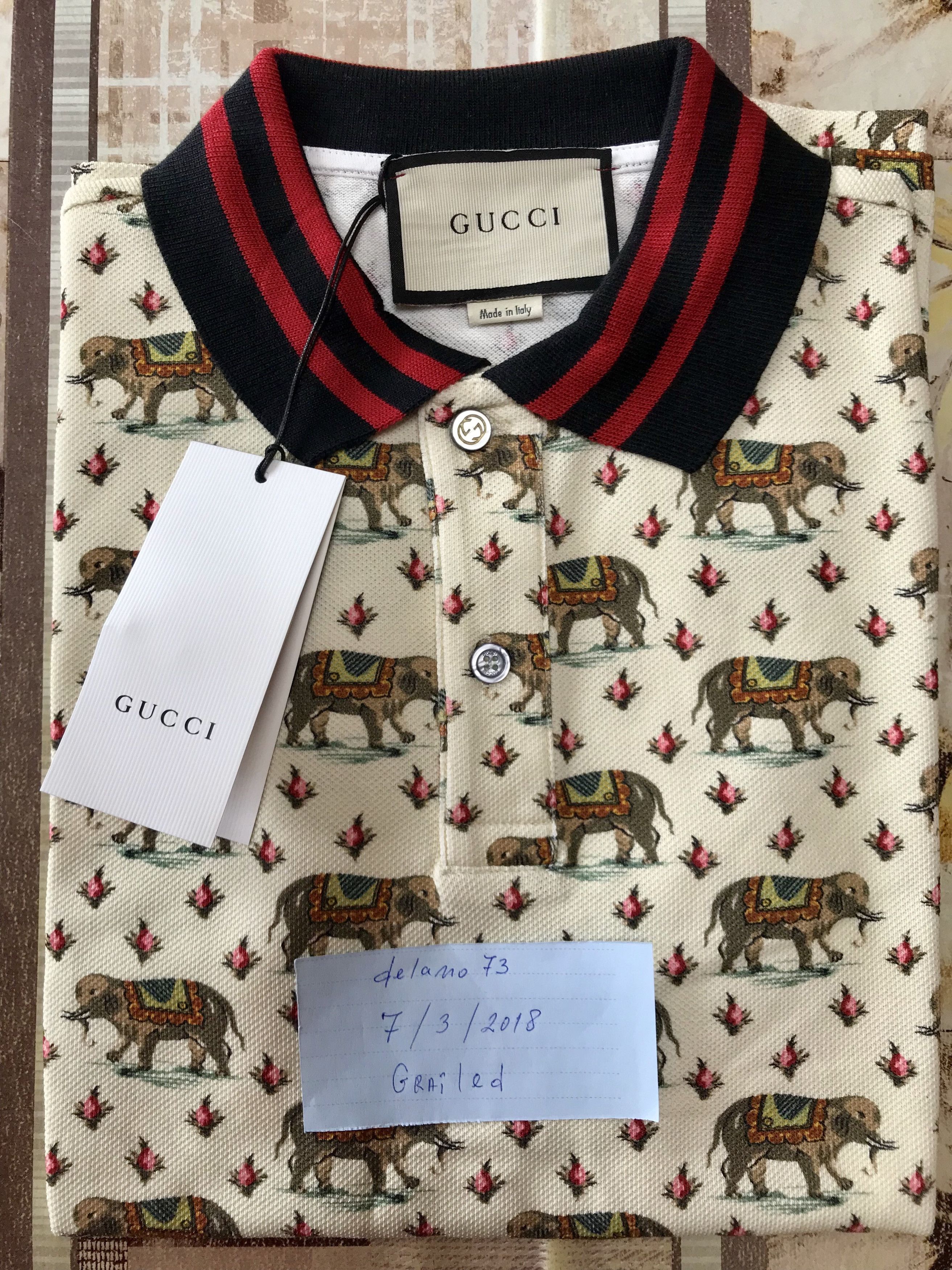 Gucci Elephant Print Polo Shirt