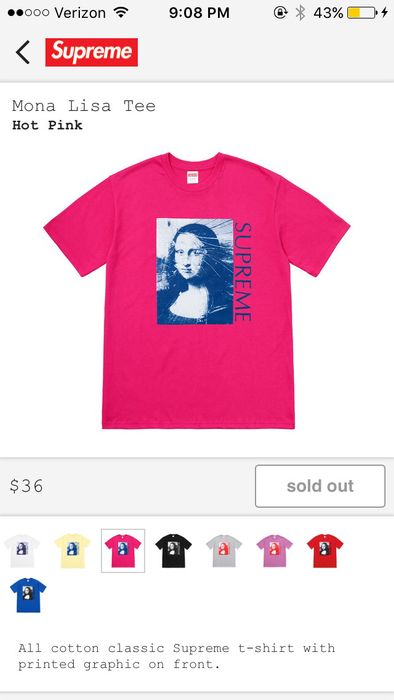 Supreme Supreme Mona Lisa Tee Hot Pink Size Large | Grailed