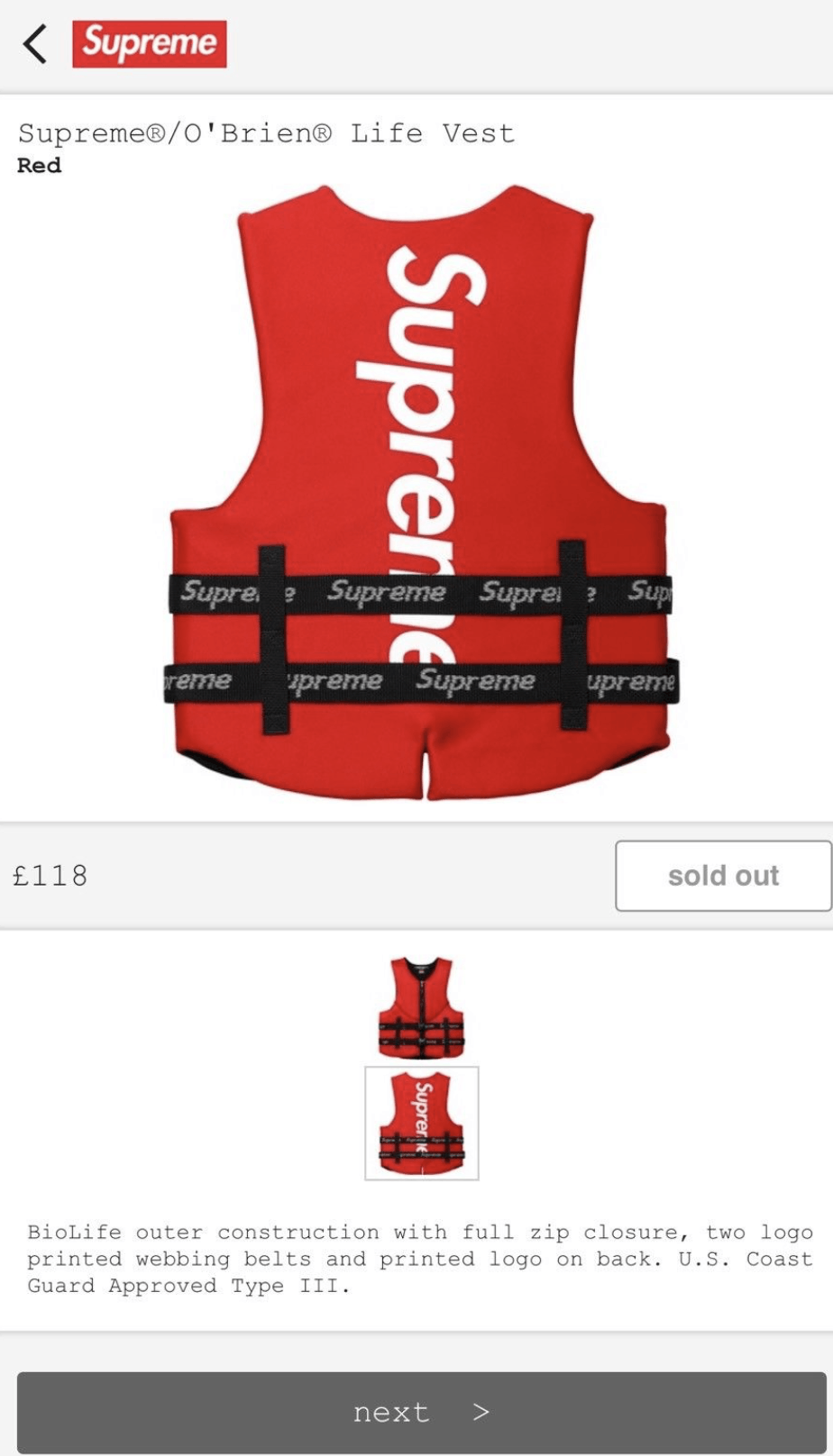 Supreme Supreme x O'Brien Life Vest Red Large Brand New Order Confirmed |  Grailed