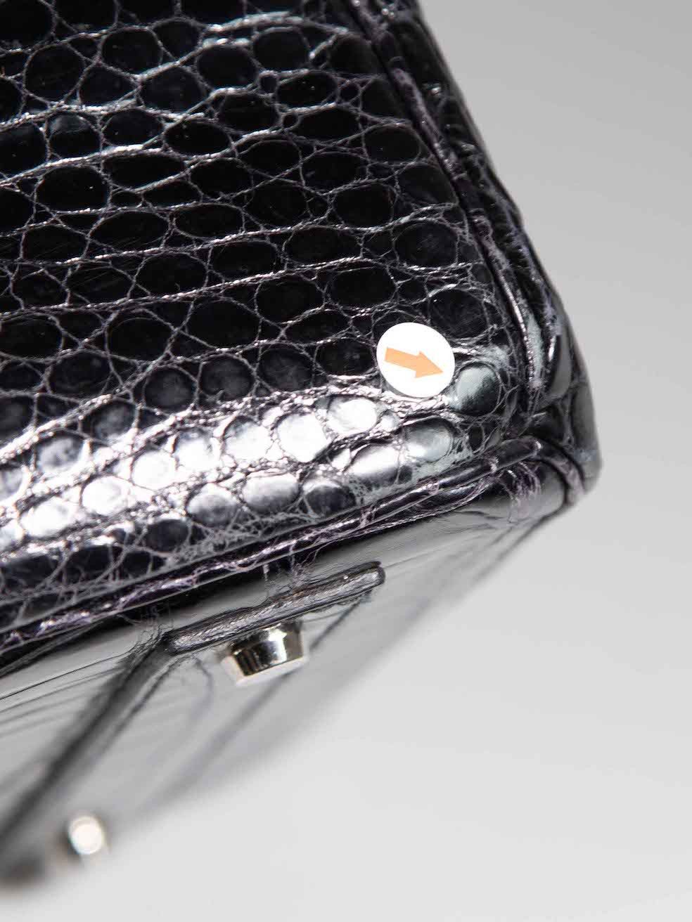Hermes 1999 Noir Shiny Porosus Croc PHW Haut à Courroies Birkin 40 Size ONE SIZE - 12 Thumbnail