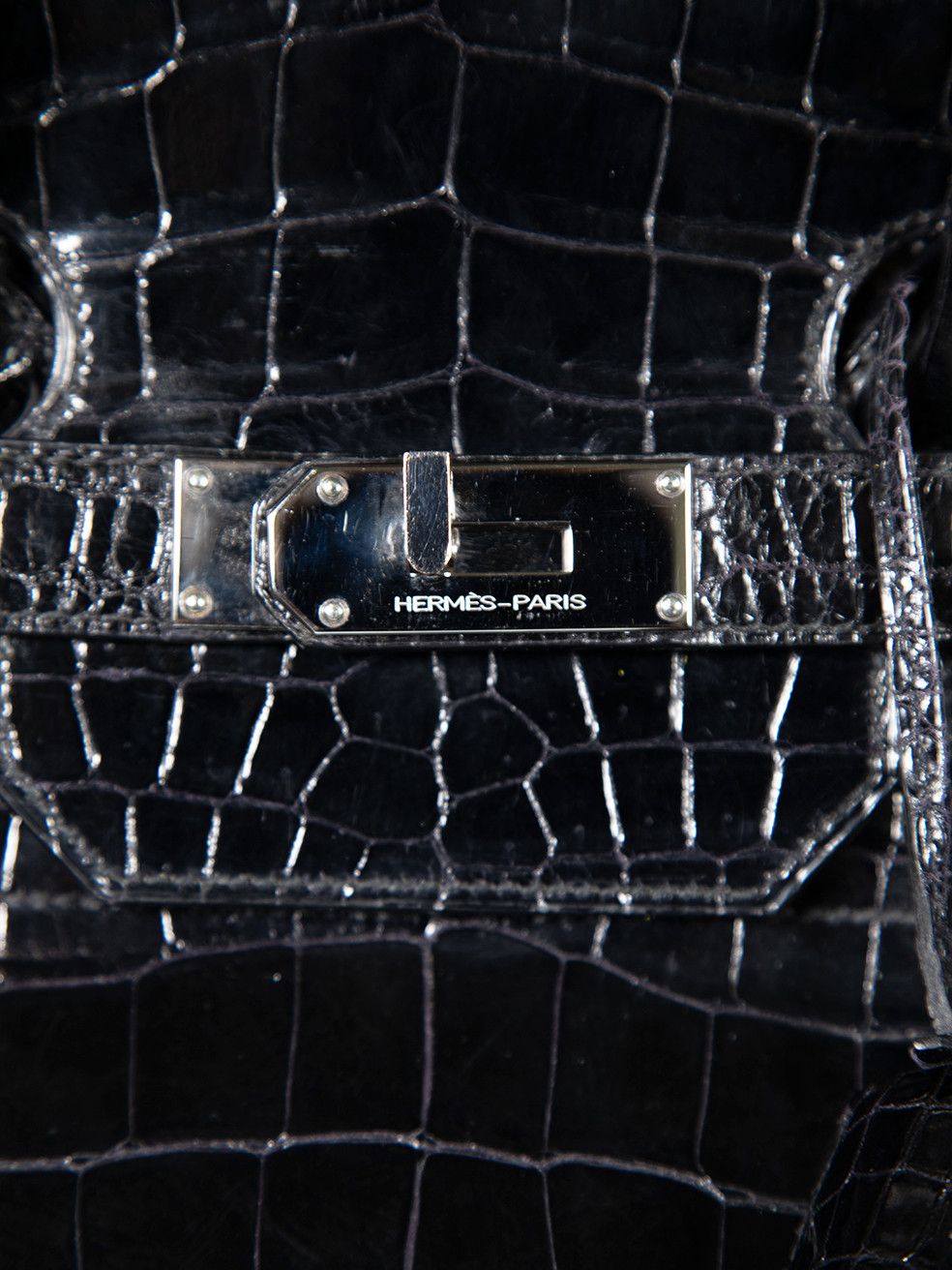 Hermes 1999 Noir Shiny Porosus Croc PHW Haut à Courroies Birkin 40 Size ONE SIZE - 9 Thumbnail