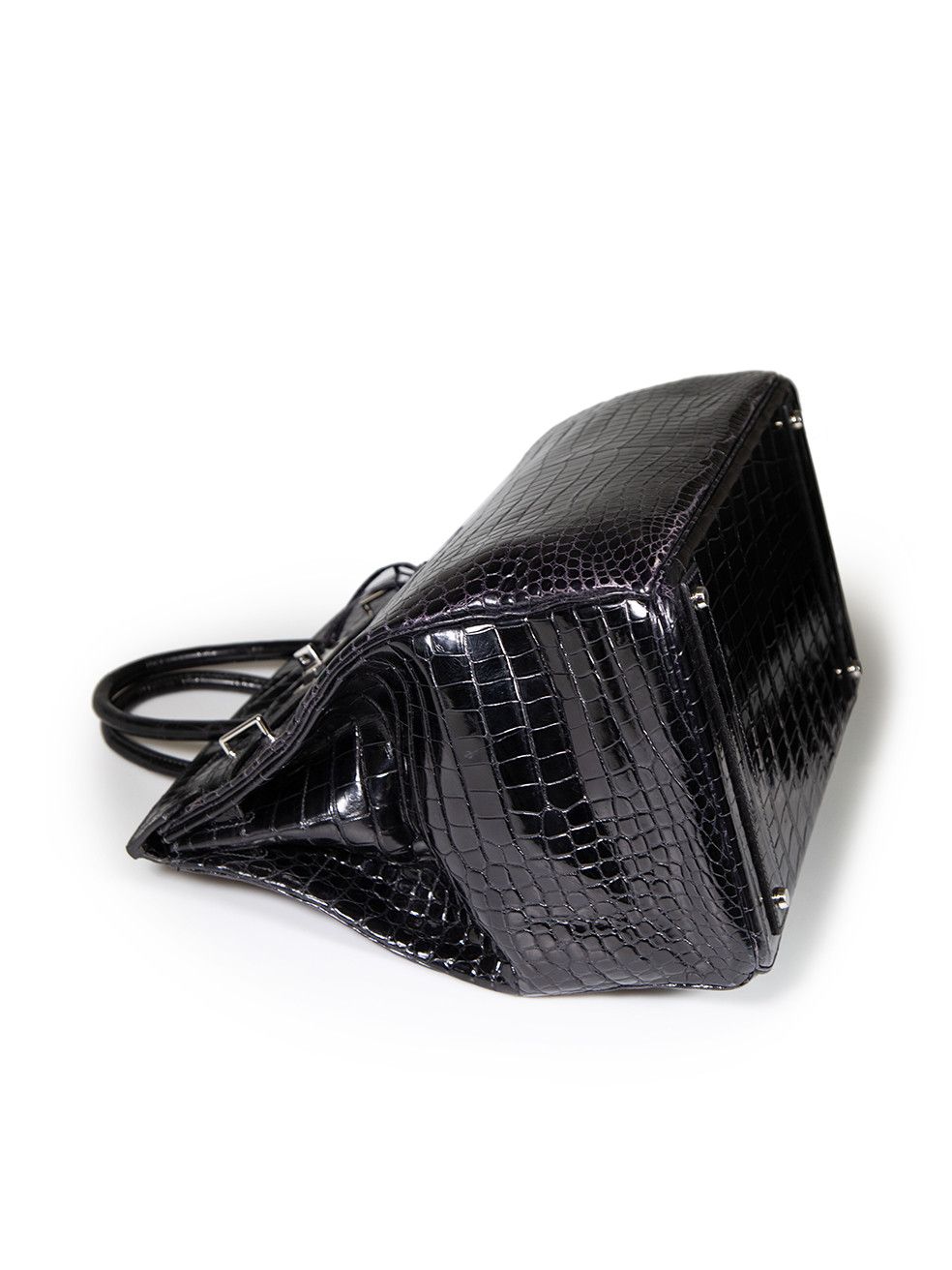 Hermes 1999 Noir Shiny Porosus Croc PHW Haut à Courroies Birkin 40 Size ONE SIZE - 5 Thumbnail