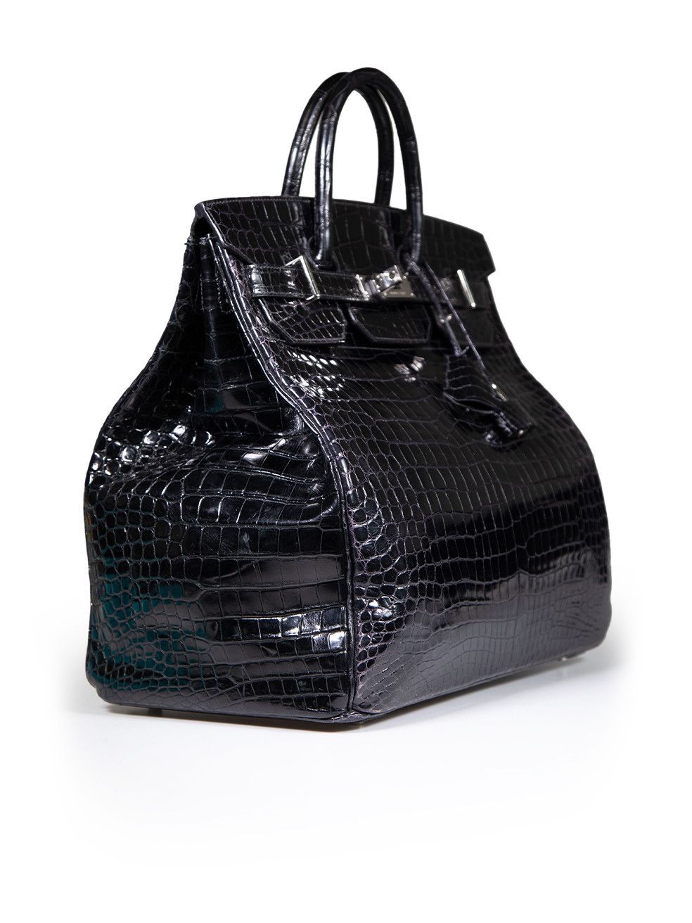 Hermes 1999 Noir Shiny Porosus Croc PHW Haut à Courroies Birkin 40 Size ONE SIZE - 2 Thumbnail