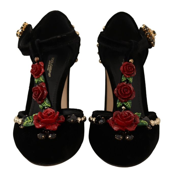 Dolce & Gabbana Pink Embellished Fur Mary Jane Pumps Shoes