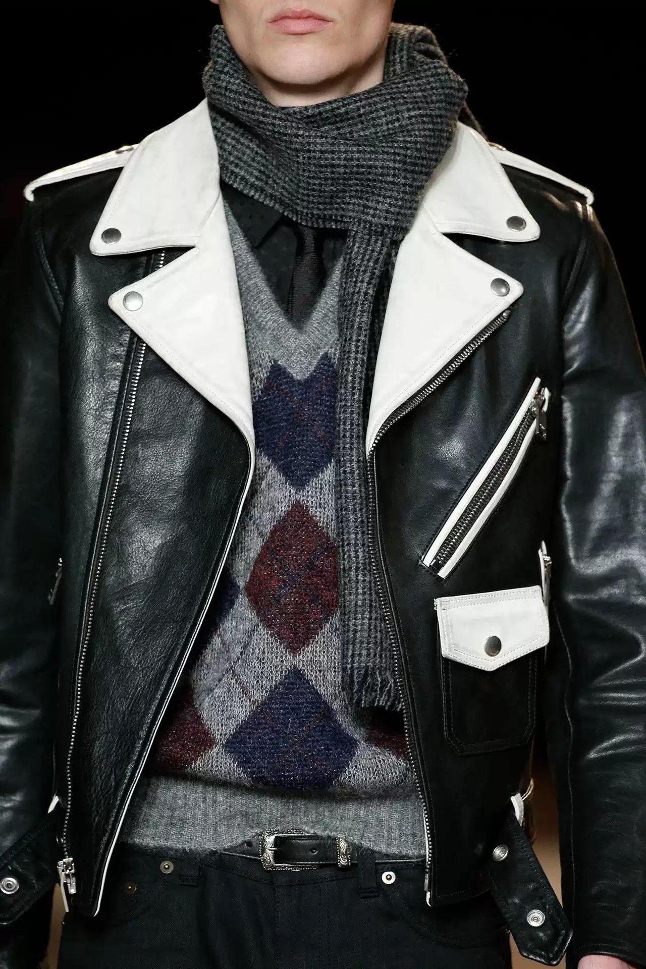 Saint Laurent Paris Saint Laurent slp14fw black and white motorcycle leather Size US L / EU 52-54 / 3 - 5 Thumbnail
