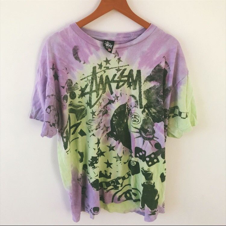 Mens Tshirt Tie Dye Purple And Lime Green Shirt Stussy Stussy Tie